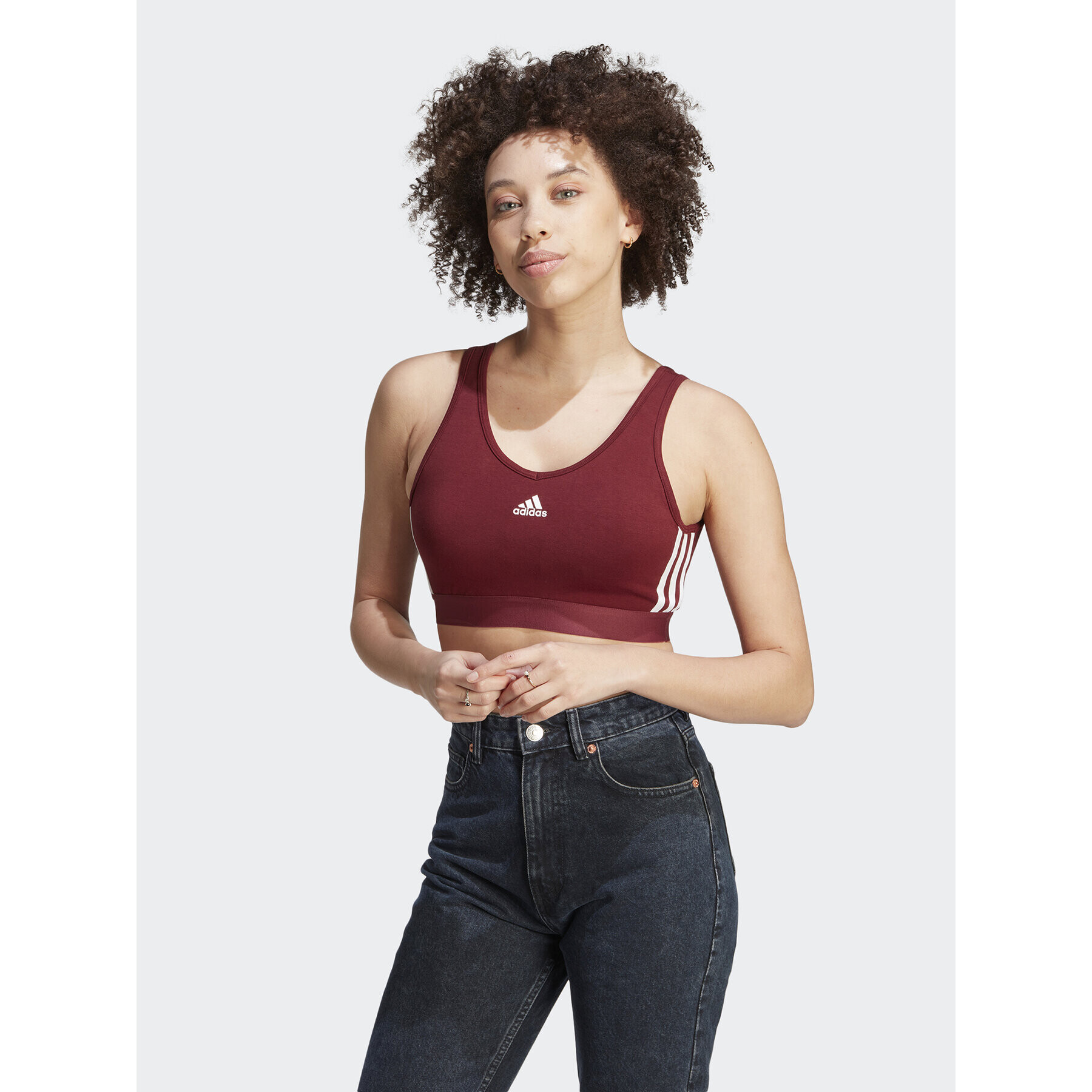 adidas Блуза Essentials 3-Stripes Crop Top With Removable Pads IK8320 Червен - Pepit.bg