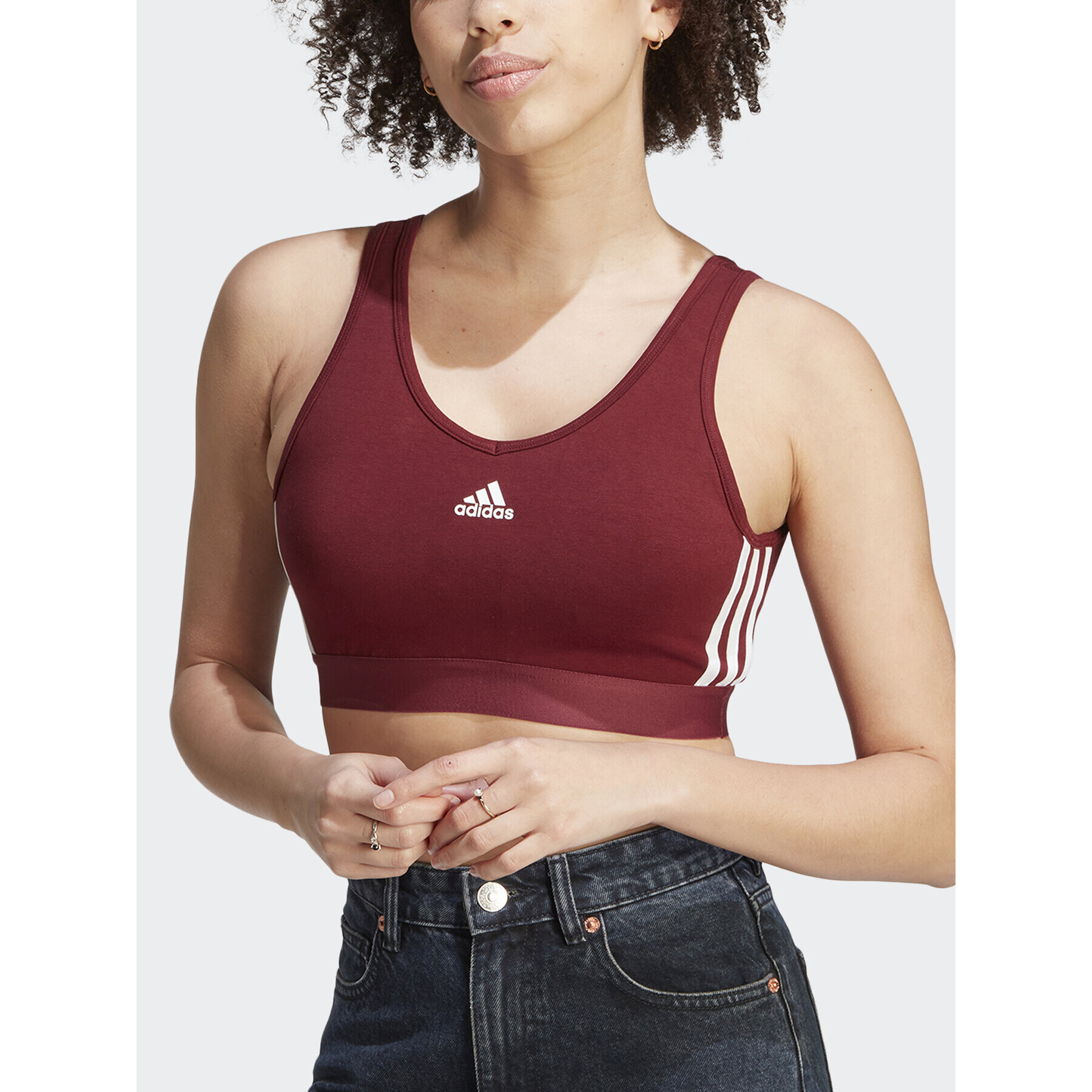 adidas Блуза Essentials 3-Stripes Crop Top With Removable Pads IK8320 Червен - Pepit.bg