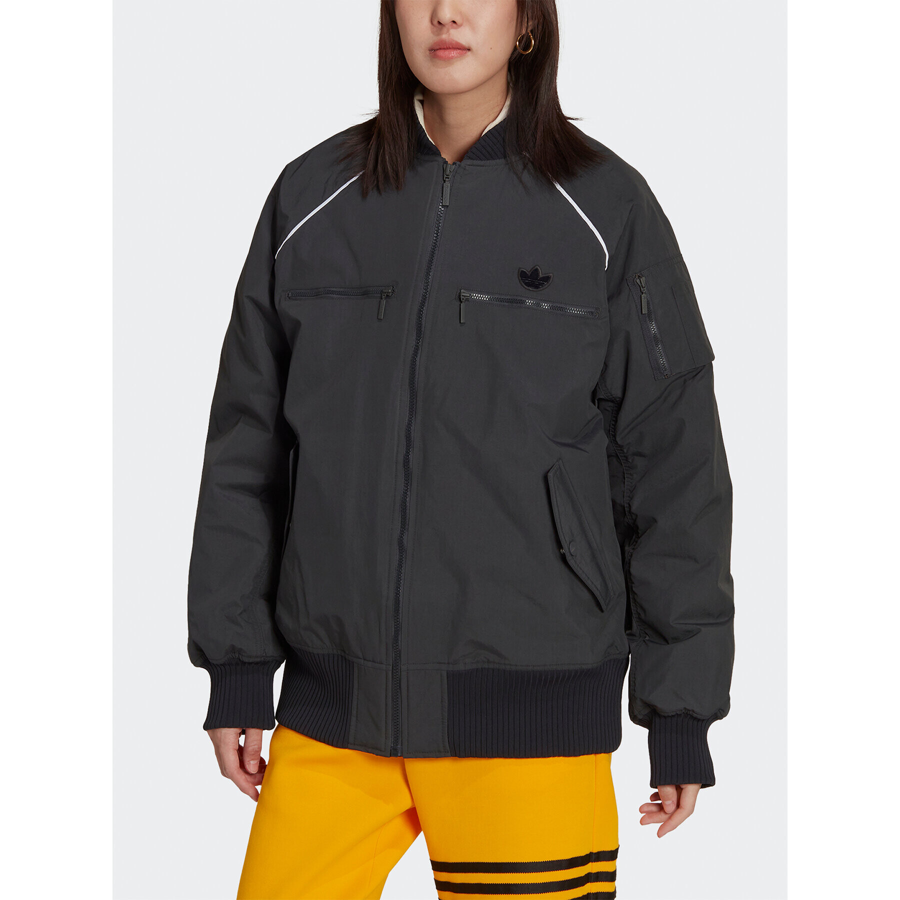 adidas Яке бомбър HK5233 Сив Oversize - Pepit.bg