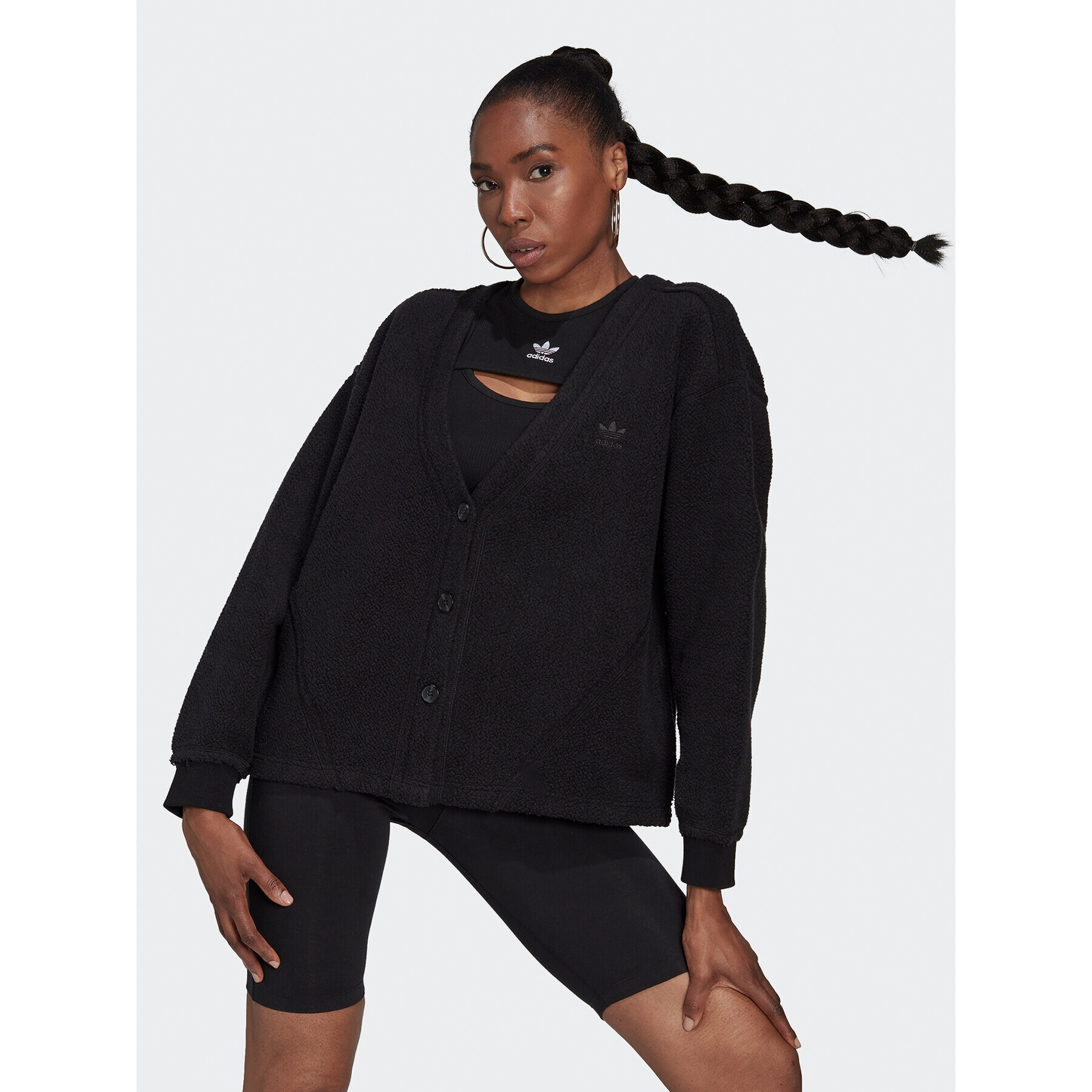 adidas Кардиган HL9166 Черен Relaxed Fit - Pepit.bg