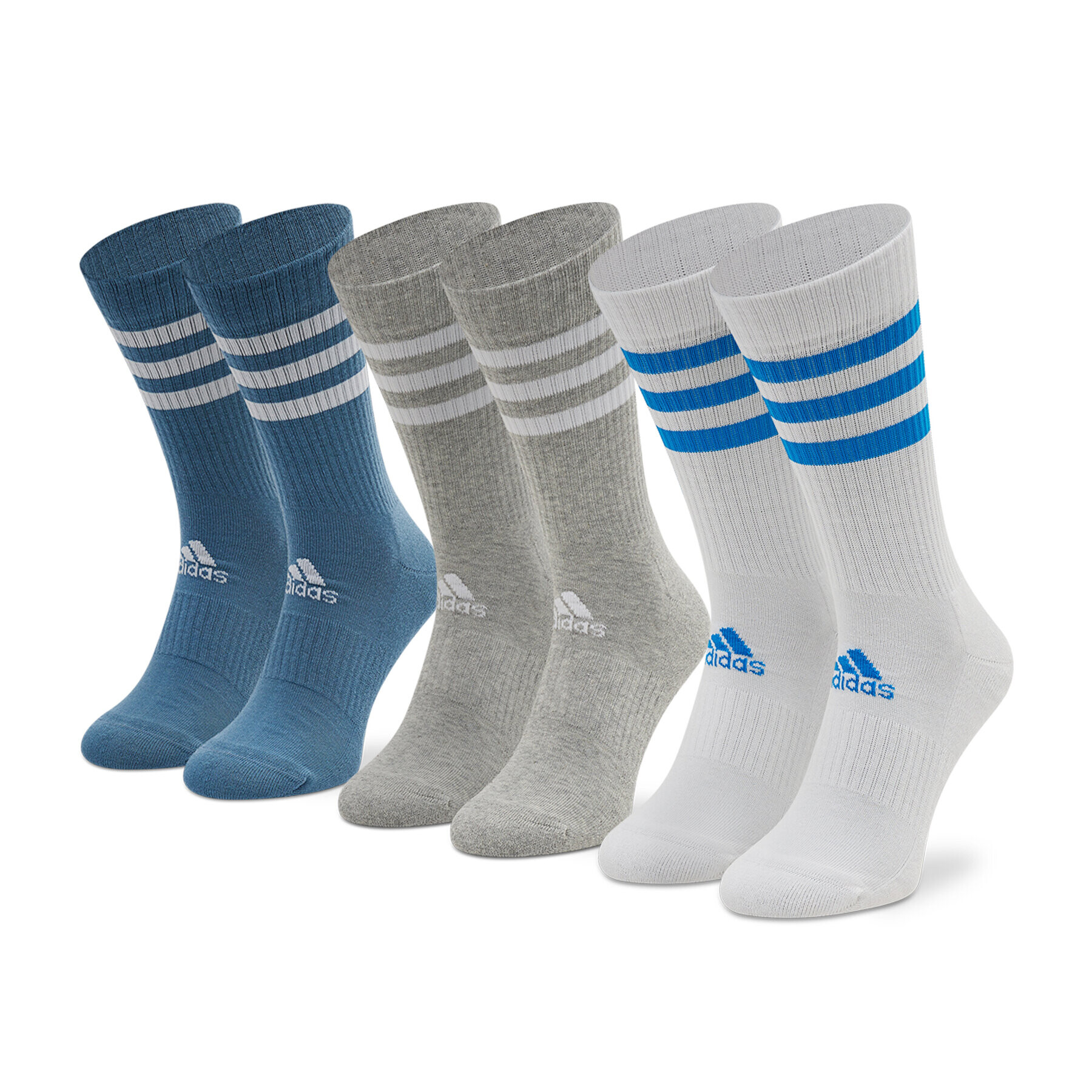 adidas Комплект 3 чифта дълги чорапи мъжки 3-Stripes Cushioned Crew HE4993 Син - Pepit.bg