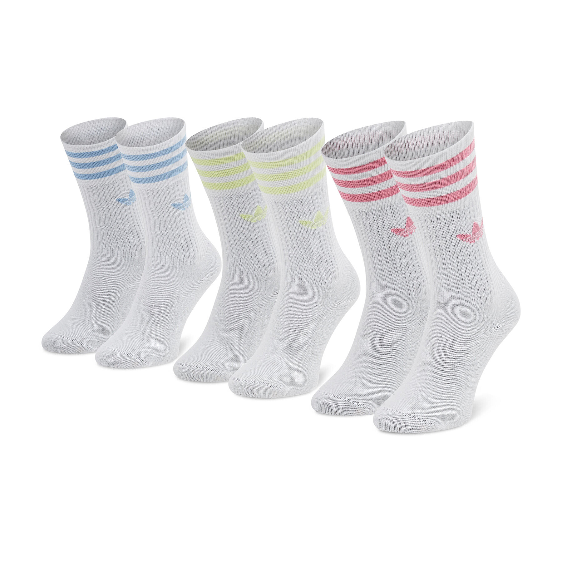 adidas Комплект 3 чифта дълги чорапи мъжки Solid Crew Sock H32329 Бял - Pepit.bg