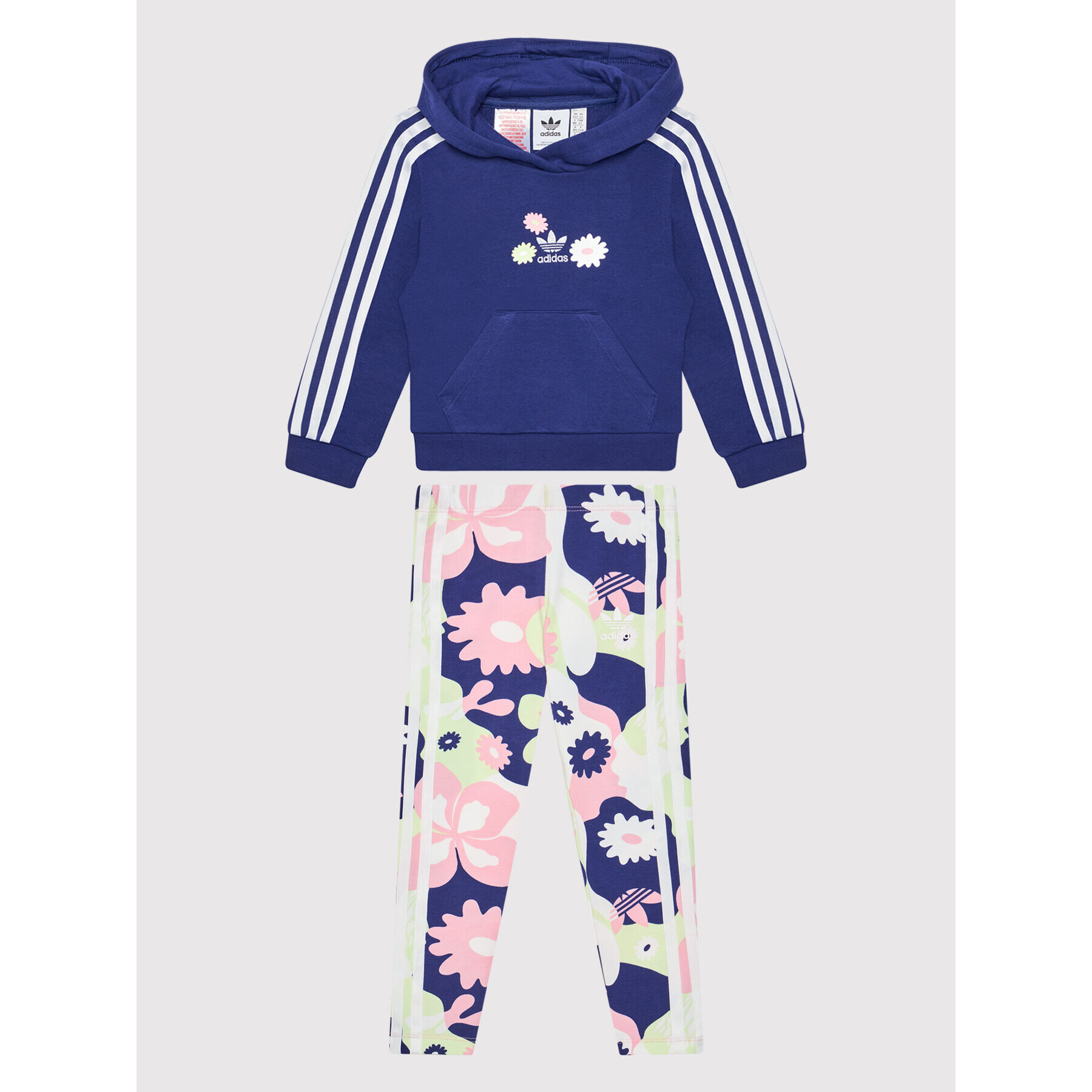 adidas Комплект суитшърт и клин Flower Print HC4601 Тъмносин Regular Fit - Pepit.bg