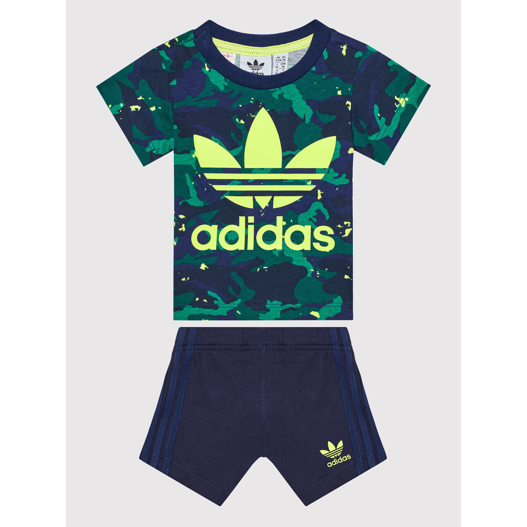 adidas Комплект тишърт и спортни шорти Camo H20308 Тъмносин Regular Fit - Pepit.bg