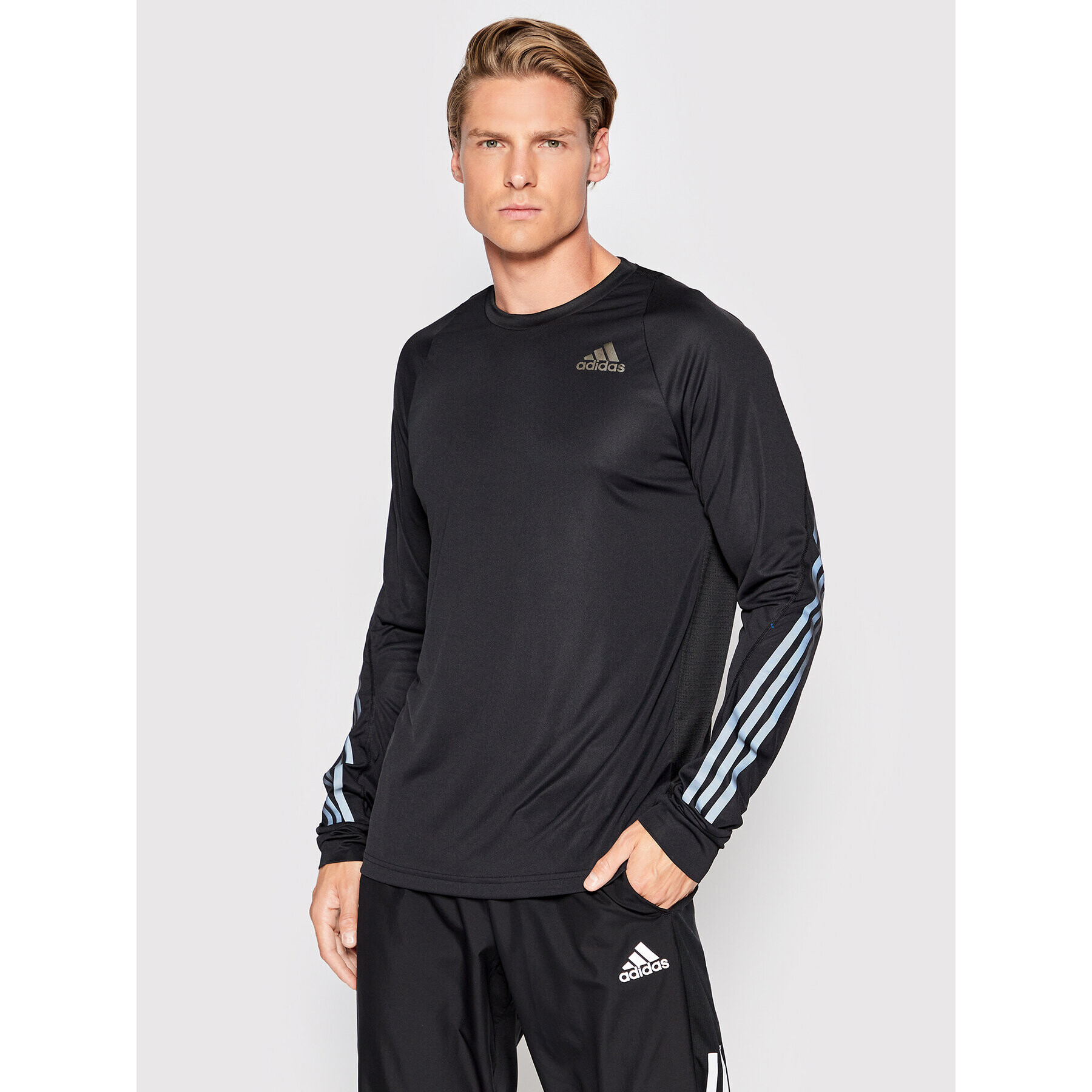 adidas Тениска от техническо трико Run Icon Full Reflective 3-Stripes HB7434 Черен Slim Fit - Pepit.bg