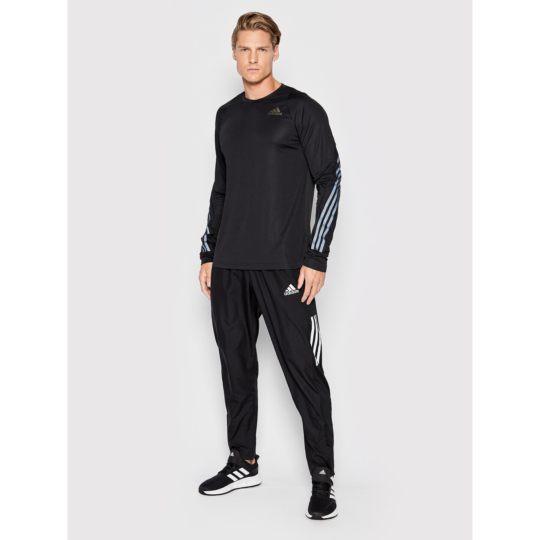 adidas Тениска от техническо трико Run Icon Full Reflective 3-Stripes HB7434 Черен Slim Fit - Pepit.bg