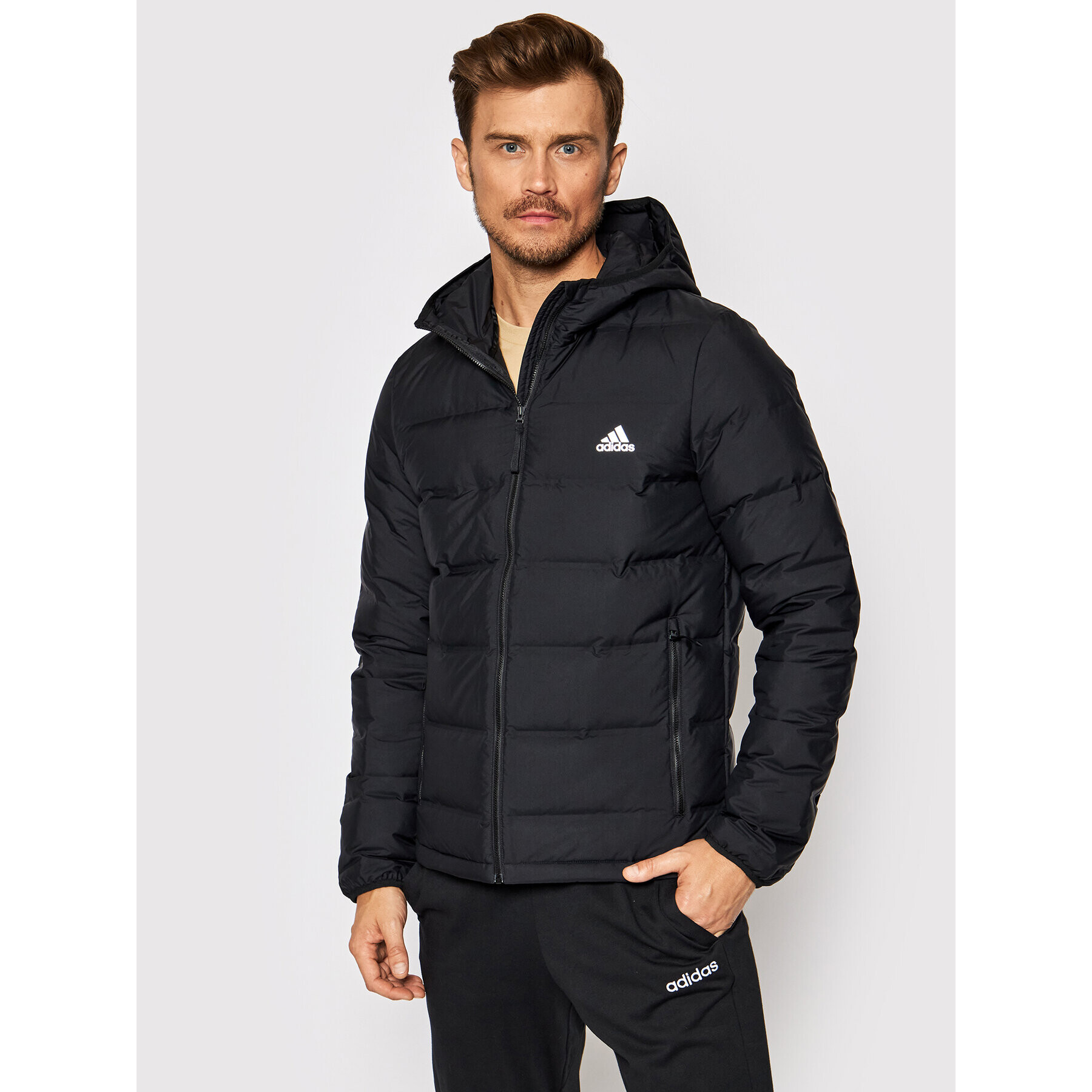 adidas Performance Пухено яке Helionic Hooded BQ2001 Черен Slim Fit - Pepit.bg