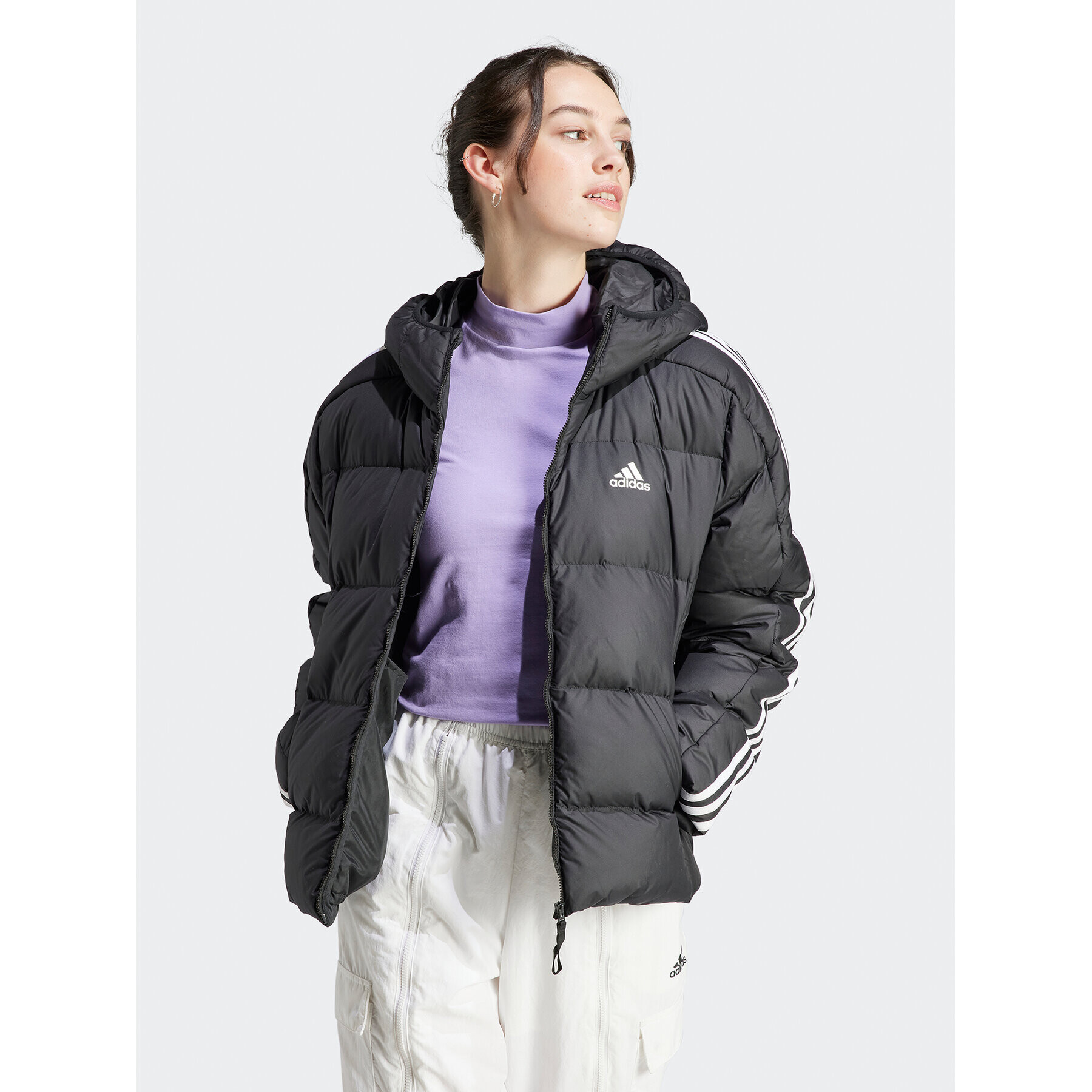 adidas Пухено яке Essentials 3-Stripes Mid Down HZ8483 Черен Regular Fit - Pepit.bg