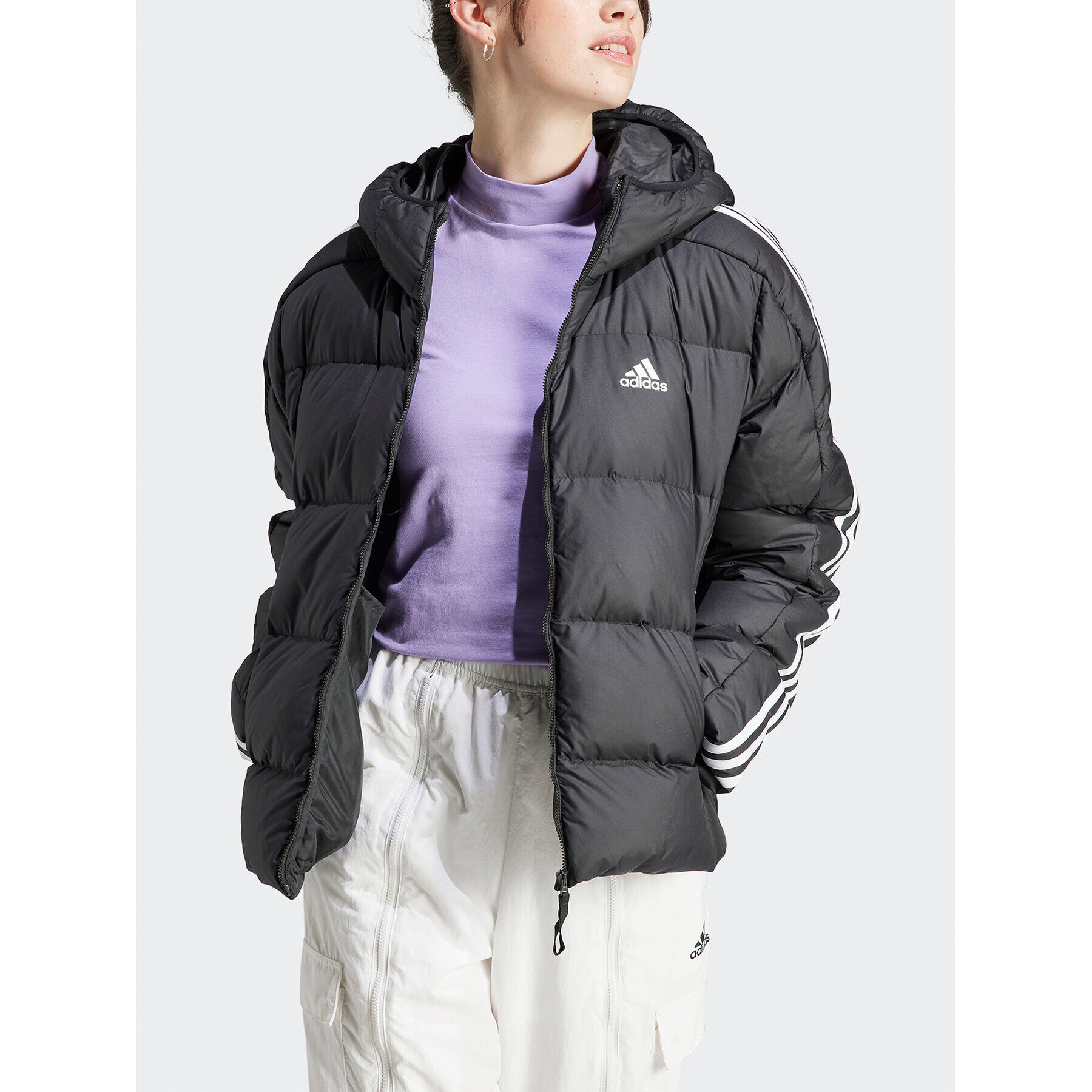 adidas Пухено яке Essentials 3-Stripes Mid Down HZ8483 Черен Regular Fit - Pepit.bg