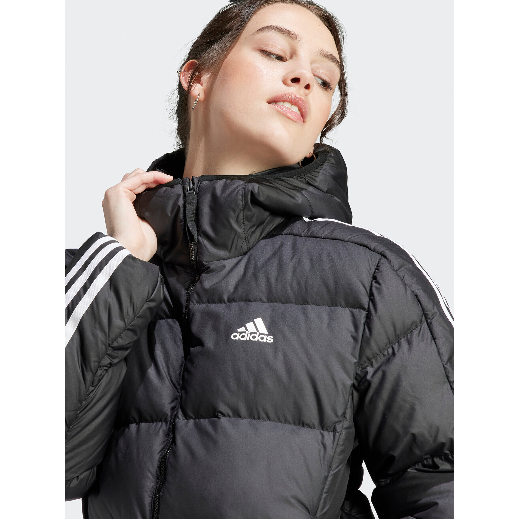 adidas Пухено яке Essentials 3-Stripes Mid Down HZ8483 Черен Regular Fit - Pepit.bg