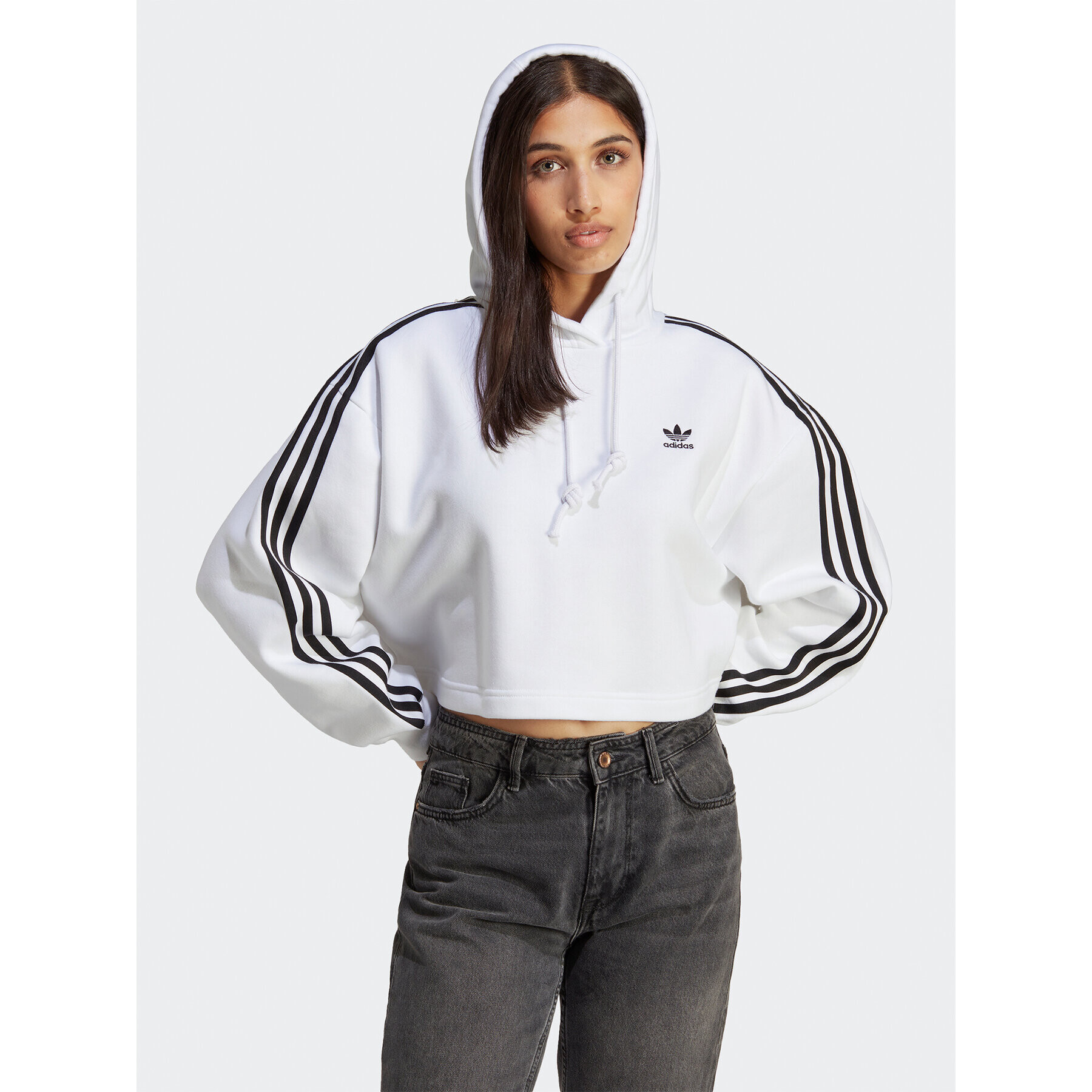 adidas Суитшърт Adicolor Classics Crop Hoodie IB7387 Бял Loose Fit - Pepit.bg