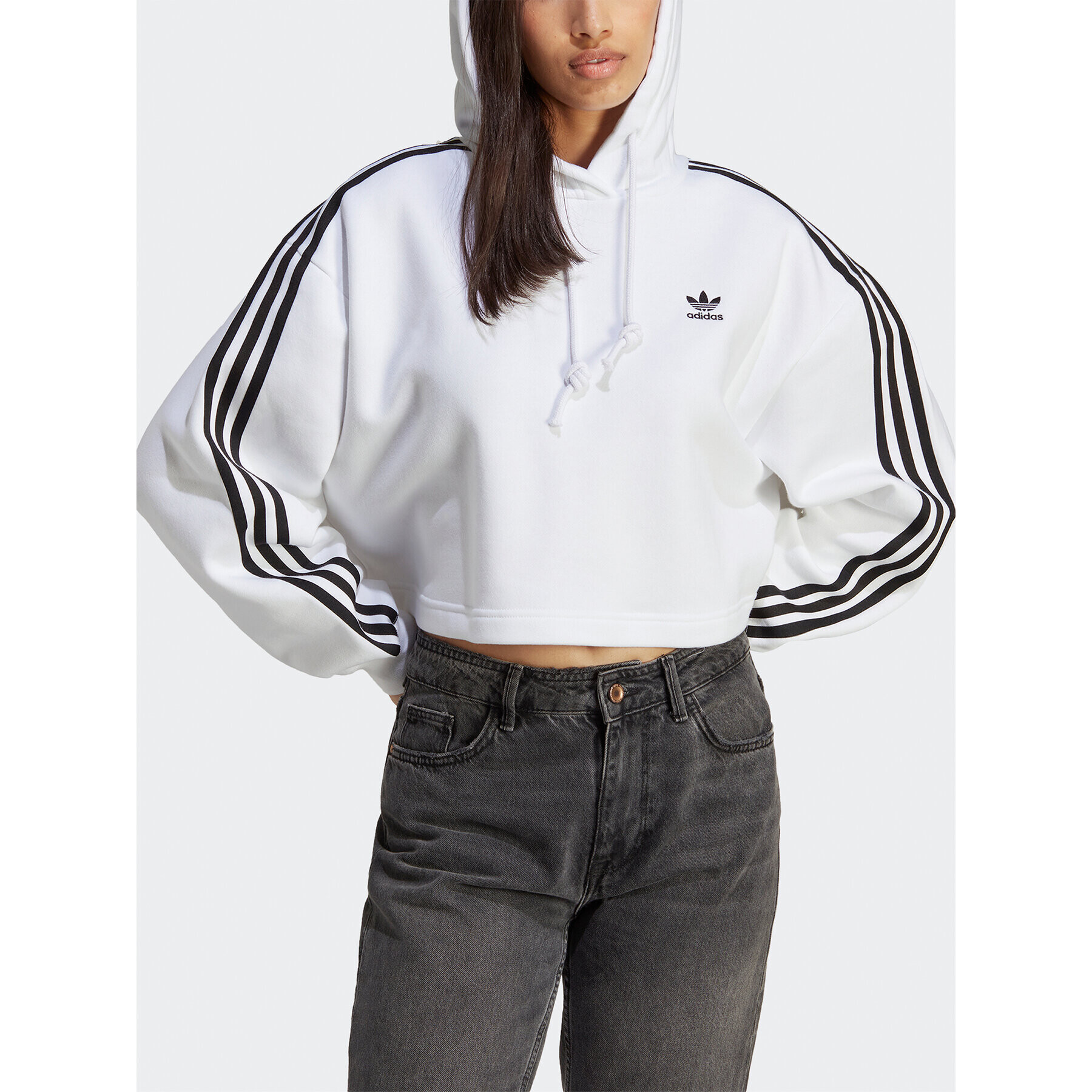 adidas Суитшърт Adicolor Classics Crop Hoodie IB7387 Бял Loose Fit - Pepit.bg