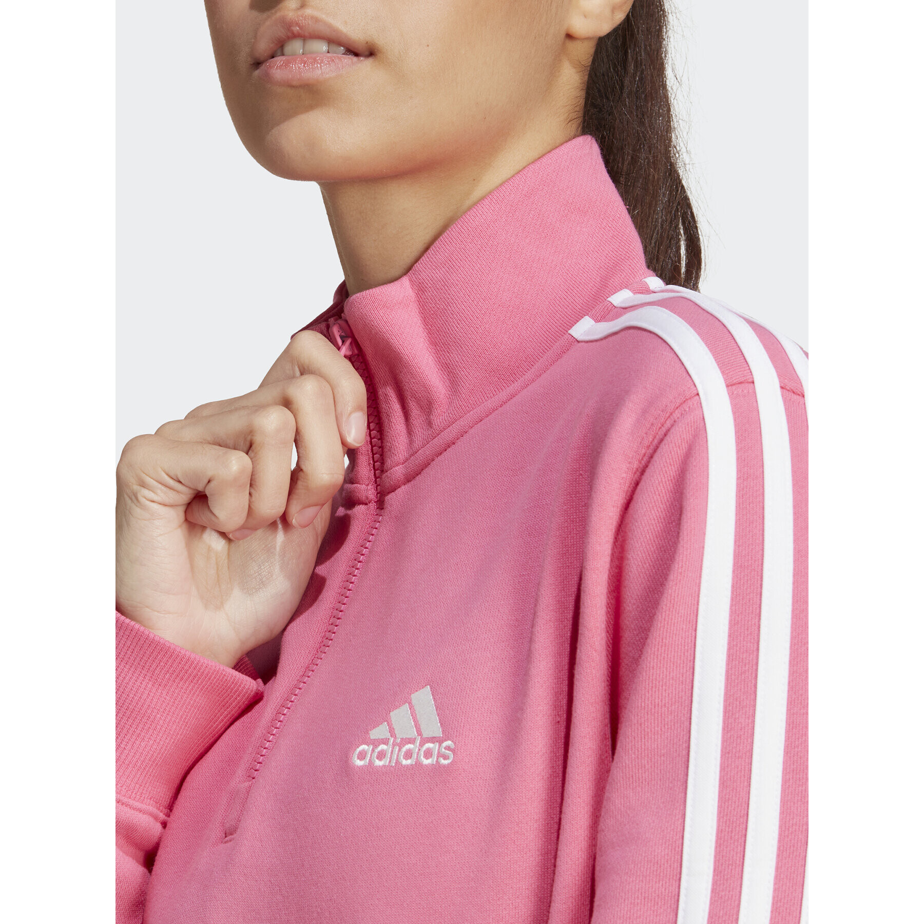 adidas Суитшърт Essentials 3-Stripes Quarter-Zip Sweatshirt IC9944 Розов Regular Fit - Pepit.bg