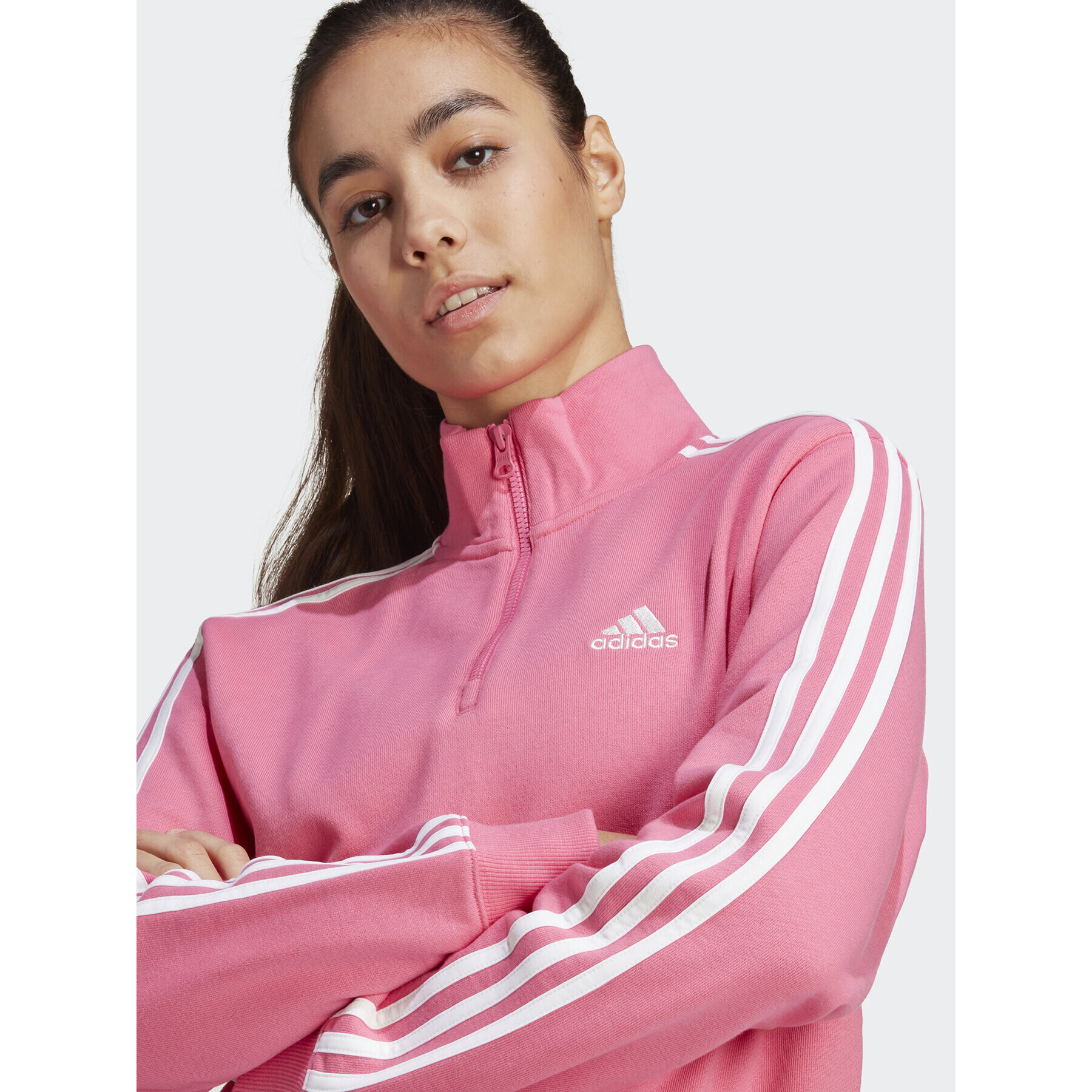 adidas Суитшърт Essentials 3-Stripes Quarter-Zip Sweatshirt IC9944 Розов Regular Fit - Pepit.bg