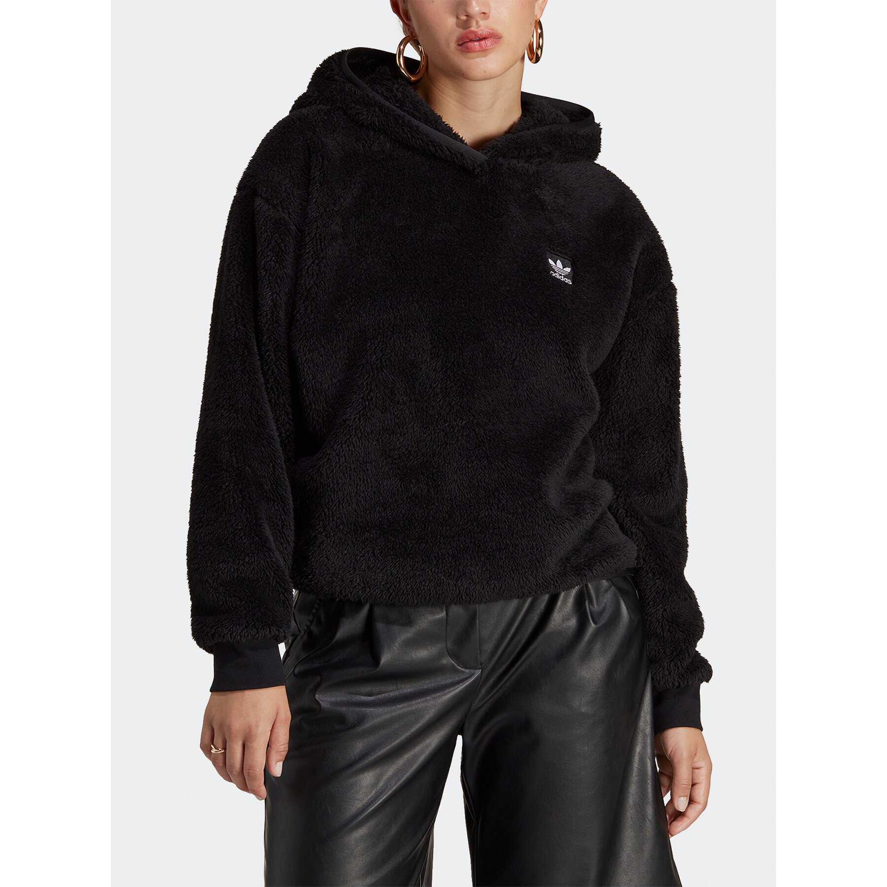 adidas Суитшърт Essentials+ Fluffy Teddy Hoodie IC2253 Черен Loose Fit - Pepit.bg