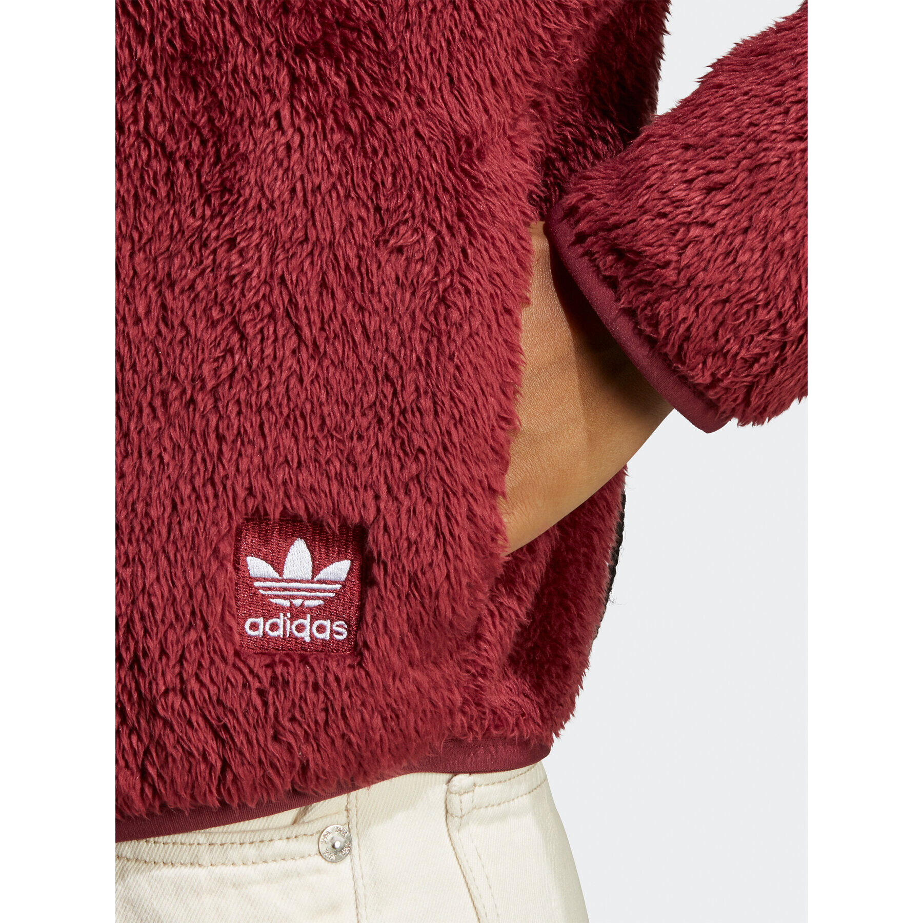 adidas Суитшърт Essentials+ Fluffy Teddy Slim Zip Top HY1712 Червен Regular Fit - Pepit.bg