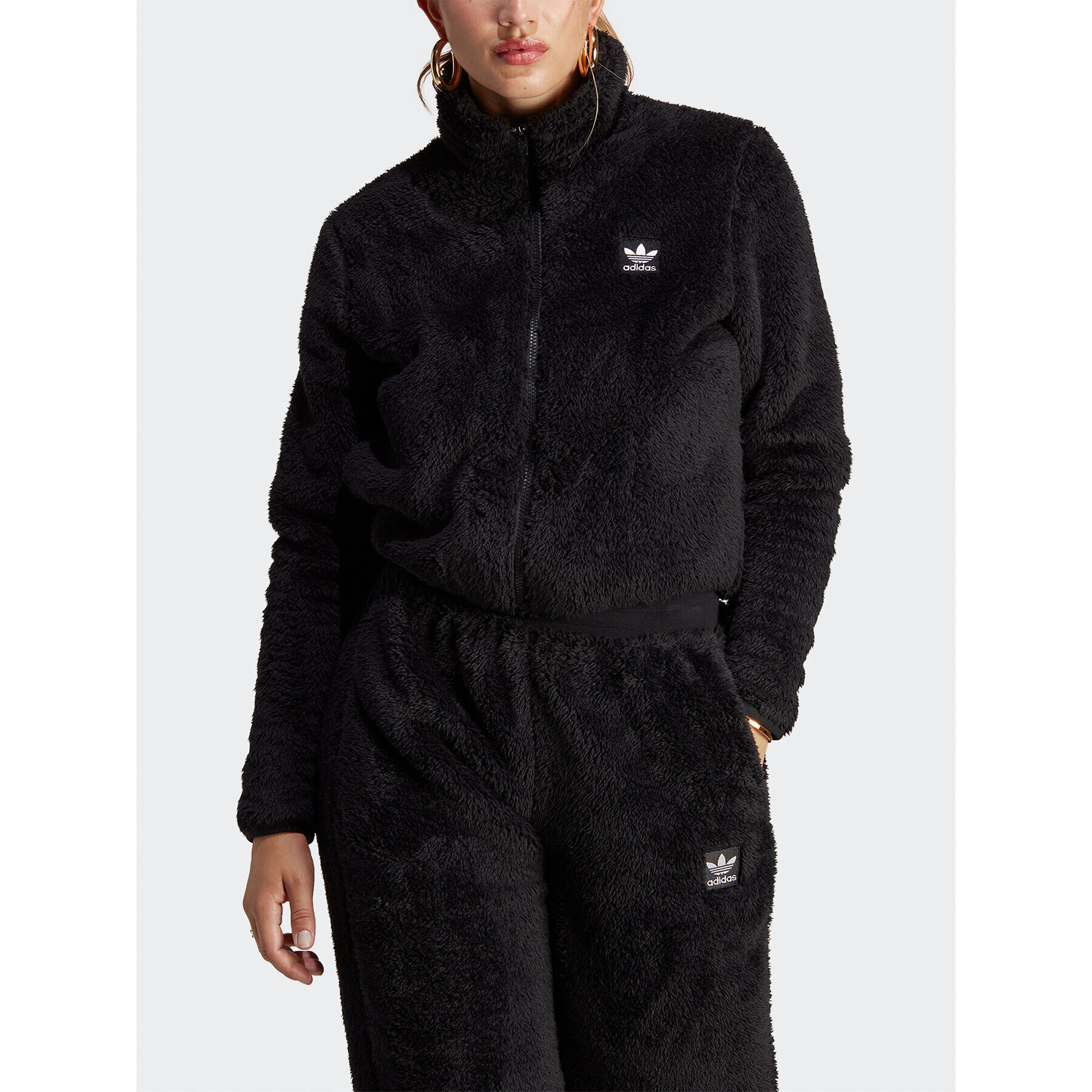 adidas Суитшърт Essentials+ Fluffy Teddy Slim Zip Top IC2252 Черен Regular Fit - Pepit.bg