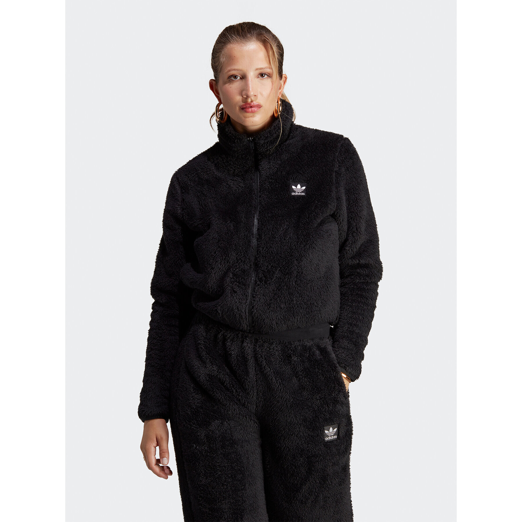 adidas Суитшърт Essentials+ Fluffy Teddy Slim Zip Top IC2252 Черен Regular Fit - Pepit.bg