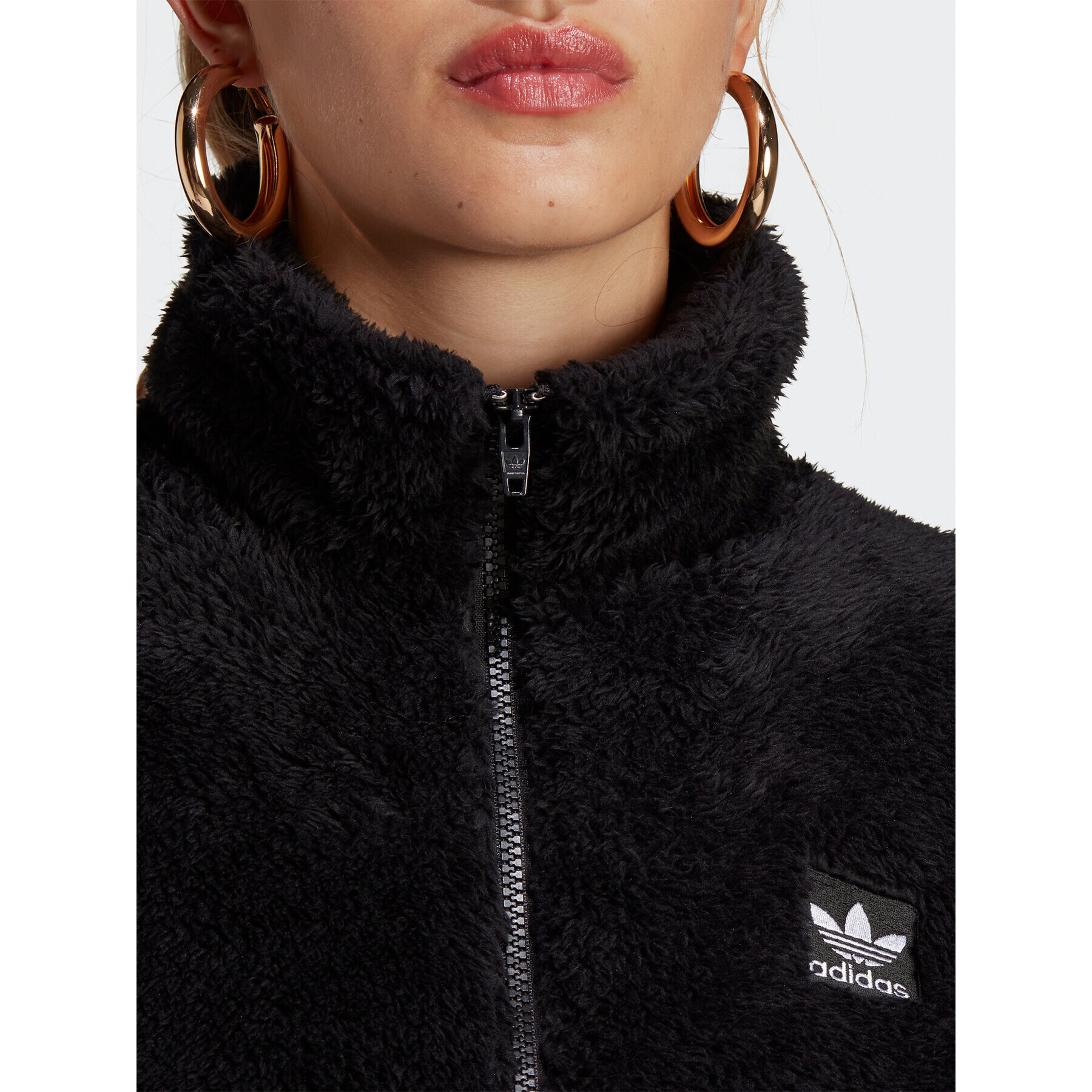 adidas Суитшърт Essentials+ Fluffy Teddy Slim Zip Top IC2252 Черен Regular Fit - Pepit.bg