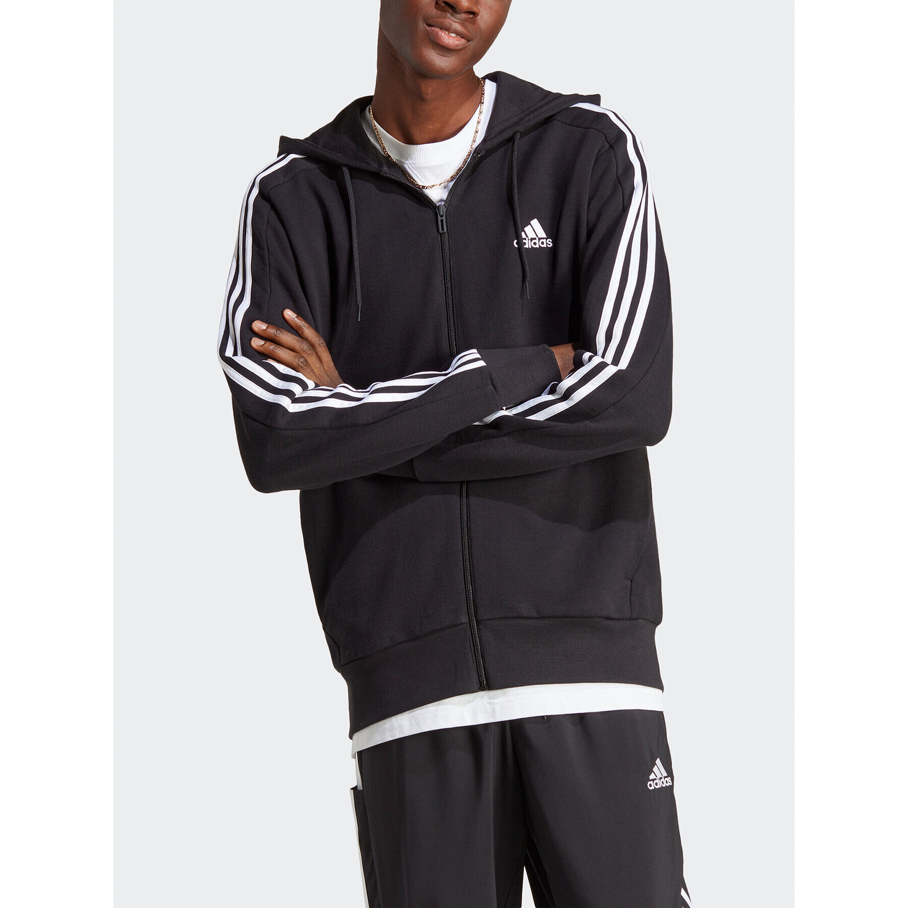 adidas Суитшърт Essentials French Terry 3-Stripes Full-Zip Hoodie IC0433 Черен Regular Fit - Pepit.bg