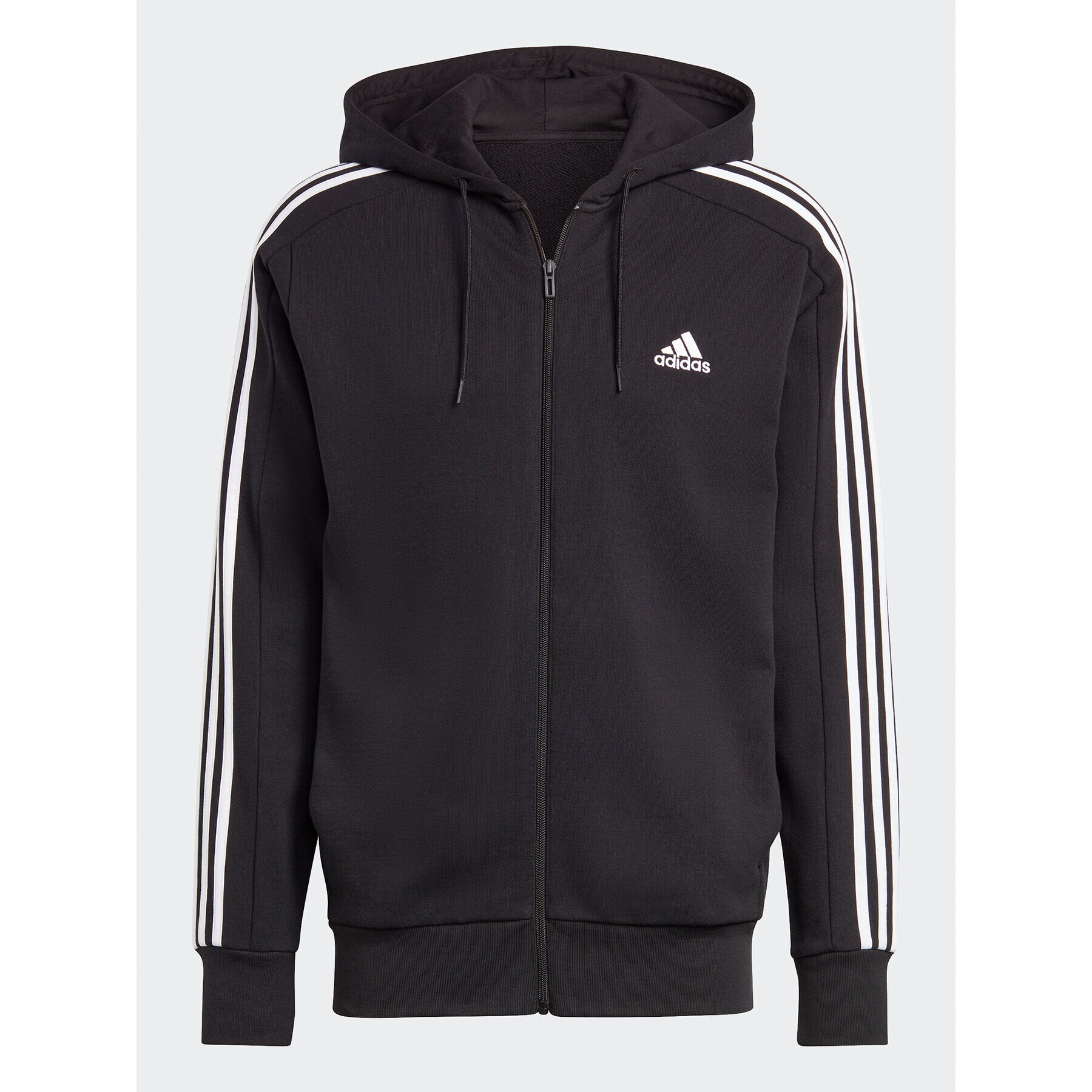 adidas Суитшърт Essentials French Terry 3-Stripes Full-Zip Hoodie IC0433 Черен Regular Fit - Pepit.bg