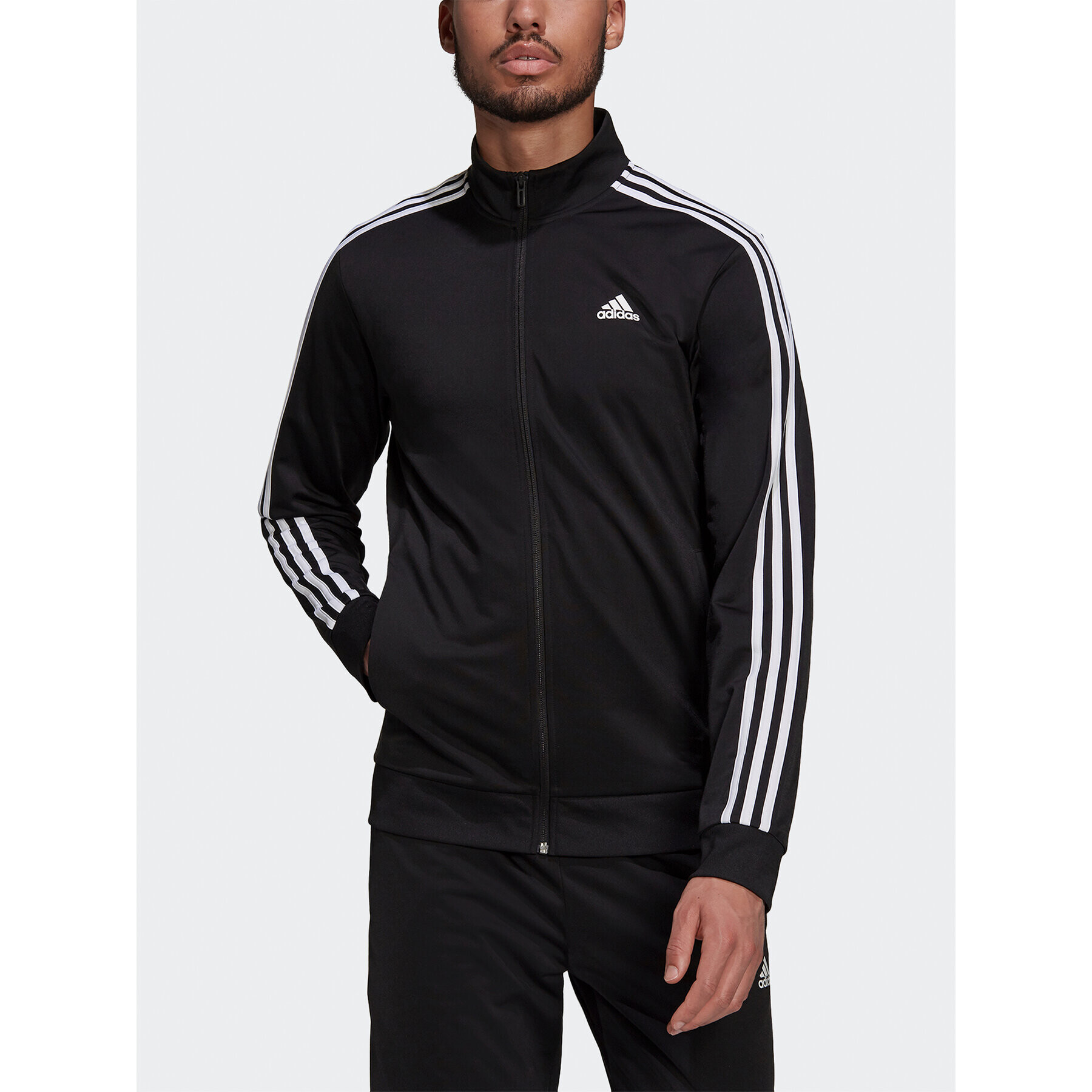 adidas Суитшърт Essentials Warm-Up 3-Stripes H46099 Черен Regular Fit - Pepit.bg