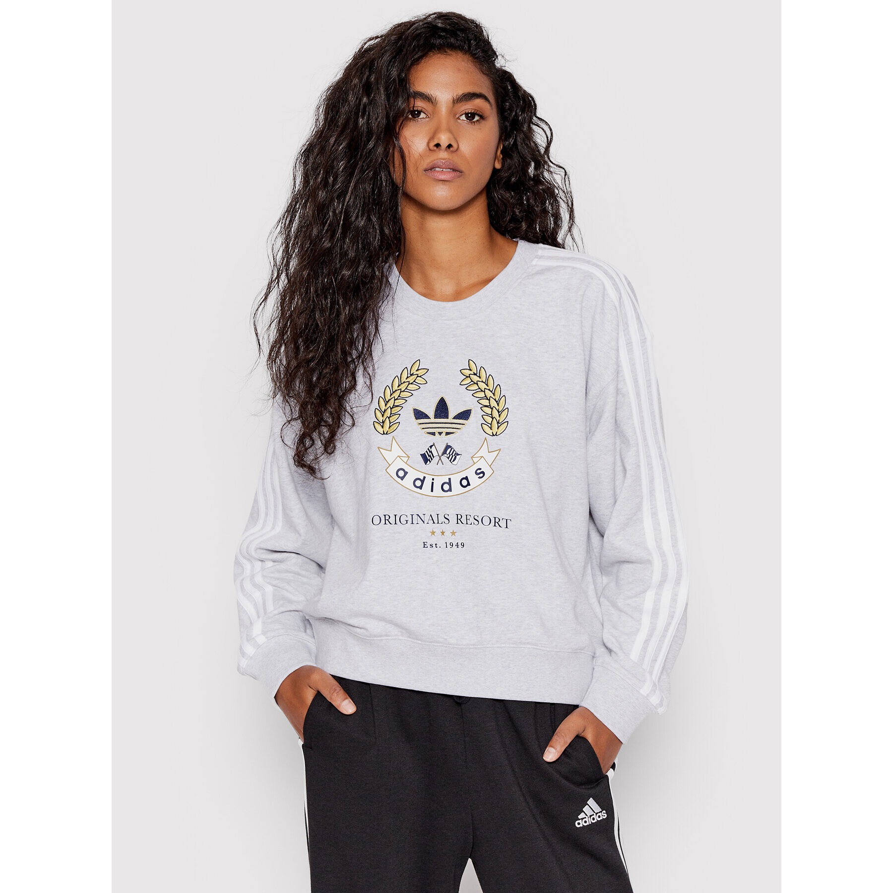 adidas Суитшърт Graphic HL6557 Сив Loose Fit - Pepit.bg