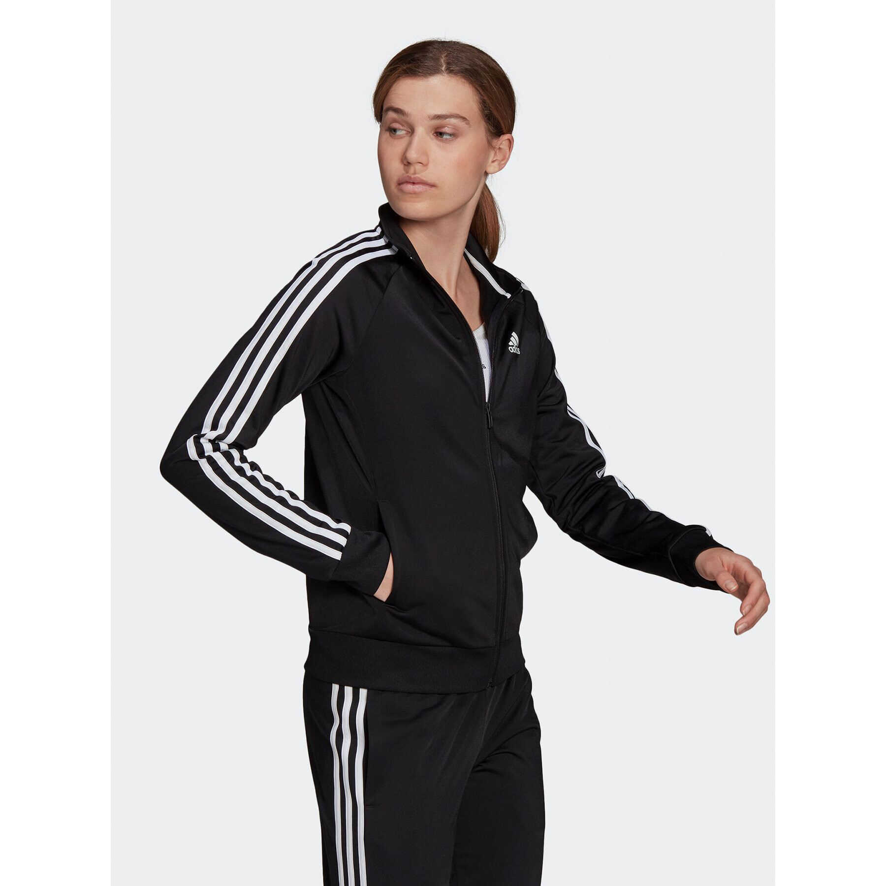 adidas Суитшърт Primegreen Essentials Warm-Up Slim 3-Stripes Track Top H48443 Черен Slim Fit - Pepit.bg