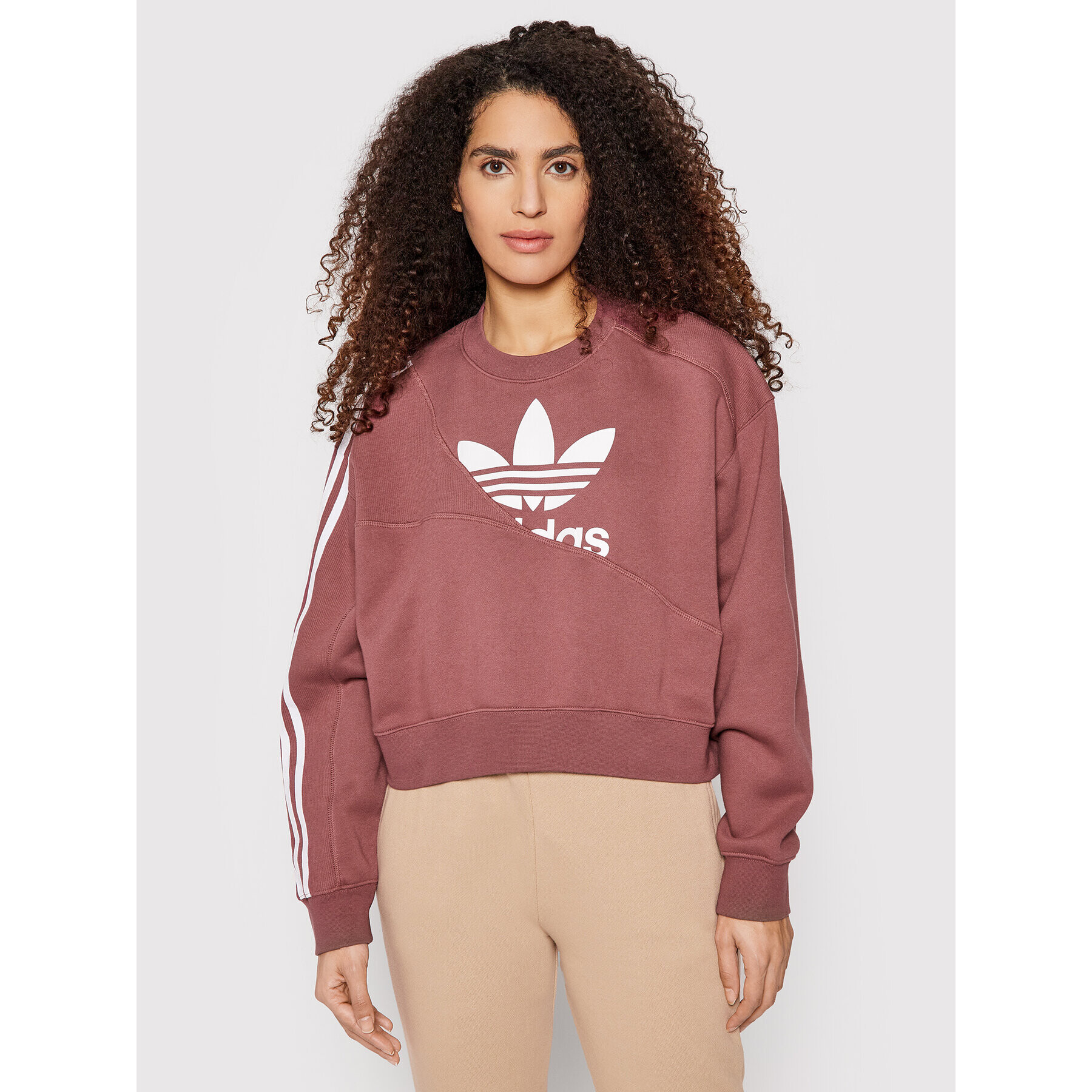 adidas Суитшърт adicolor Split Trefoil HC4620 Бордо Relaxed Fit - Pepit.bg