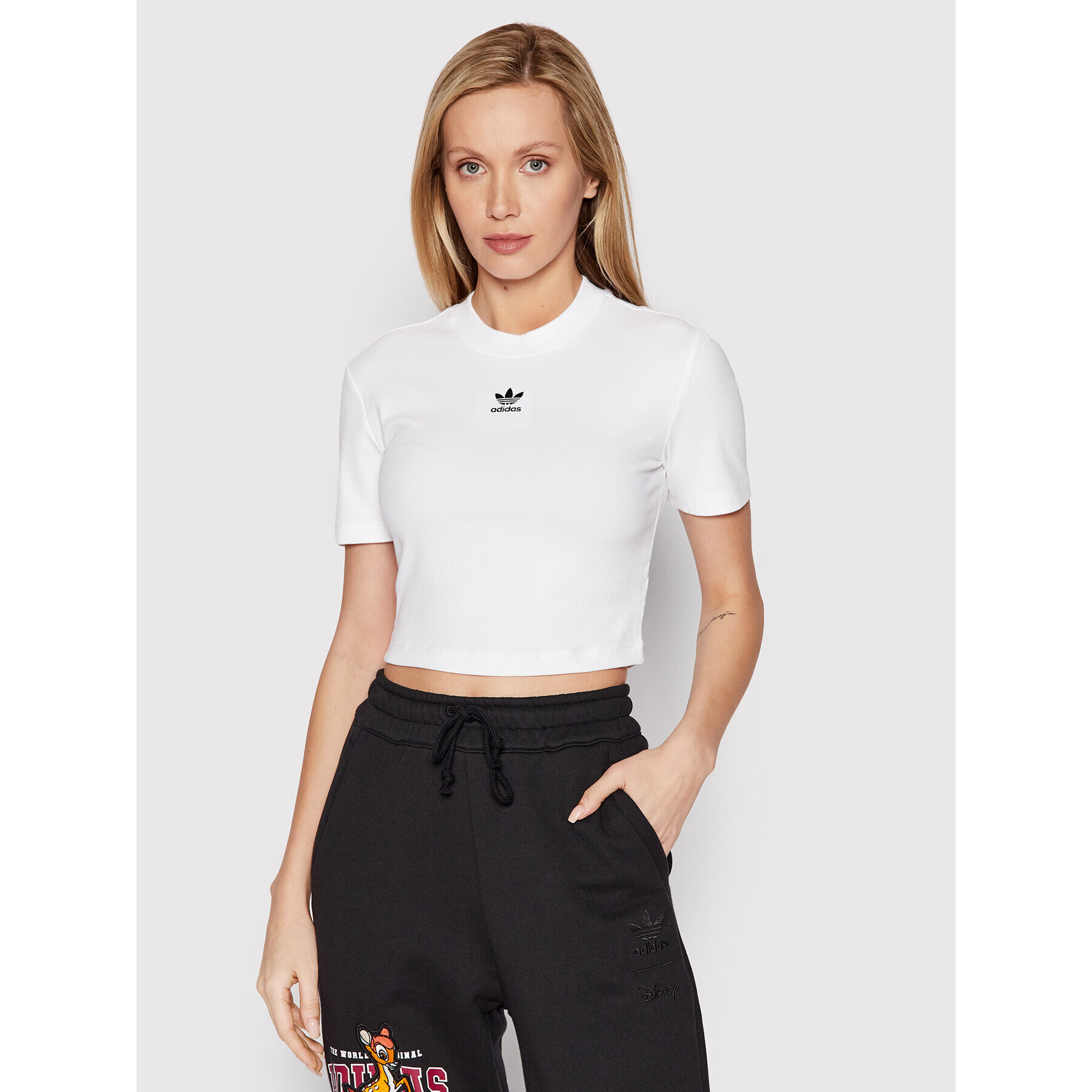 adidas Тишърт adicolor Essentials Rib Cropped HF3394 Бял Regular Fit - Pepit.bg