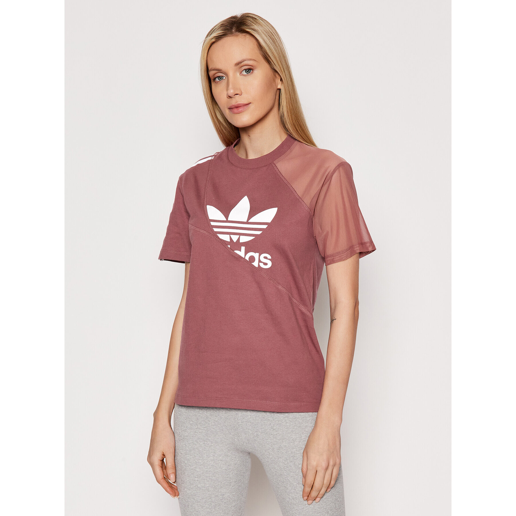 adidas Тишърт adicolor Split Trefoil HC7044 Розов Regular Fit - Pepit.bg