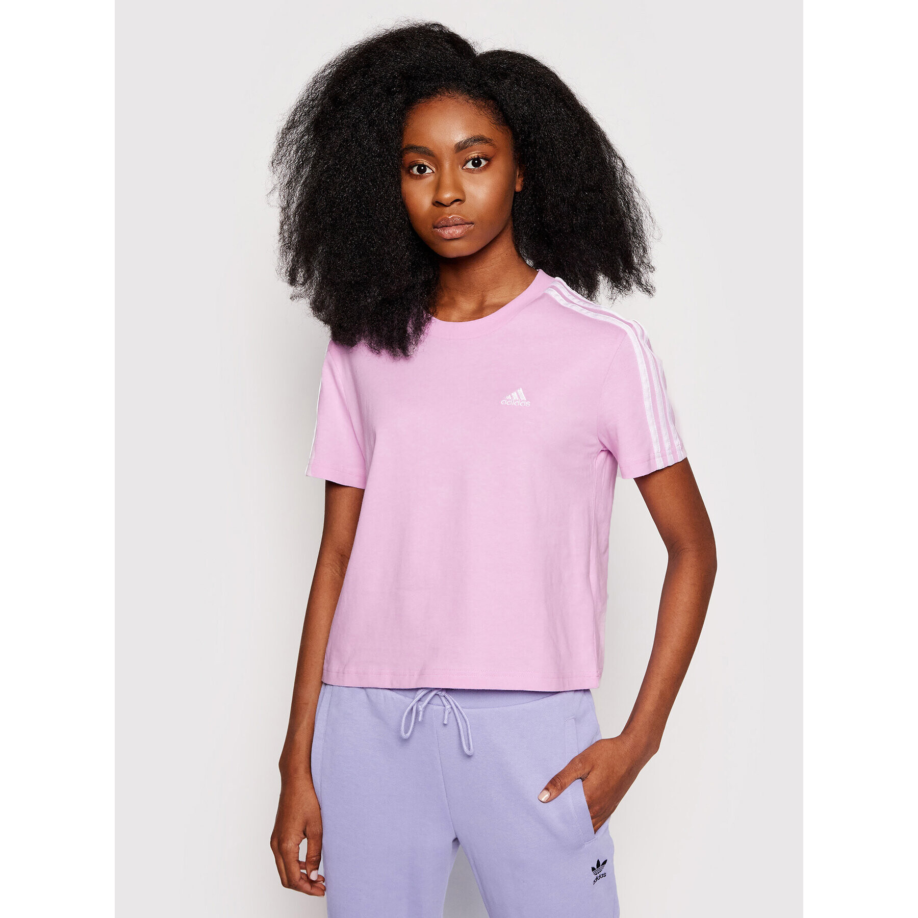 adidas Performance Тишърт Essentials 3-Stripes GL0789 Виолетов Loose Fit - Pepit.bg