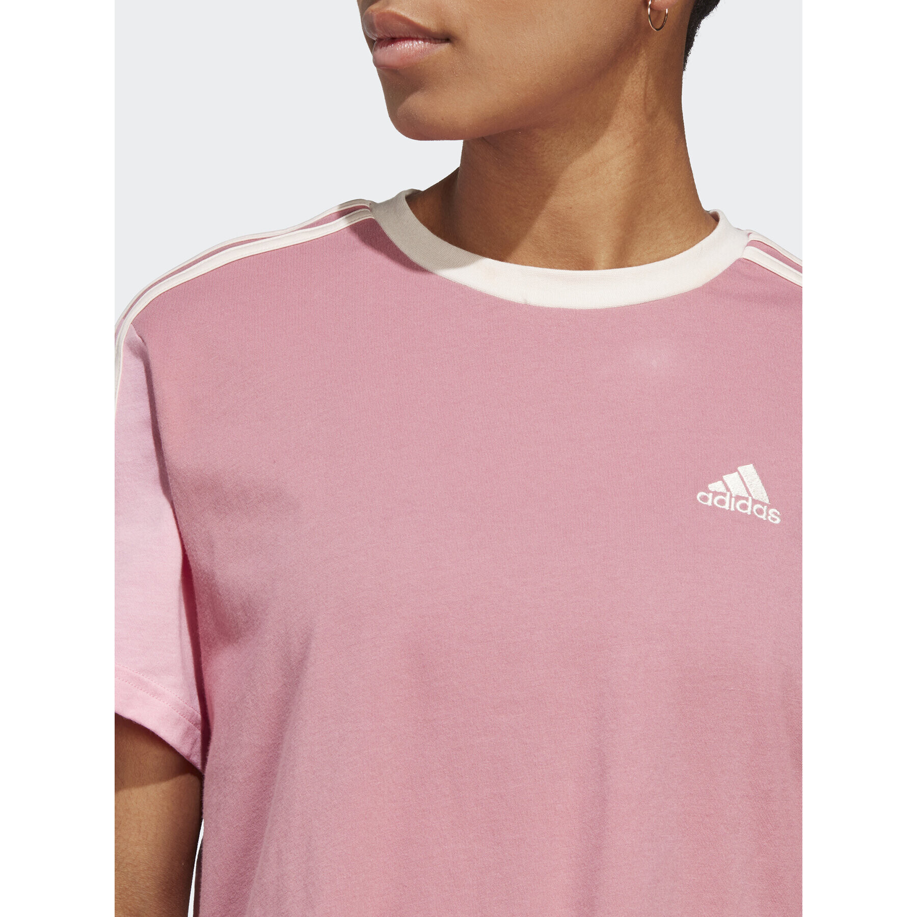 adidas Тишърт Essentials 3-Stripes Single Jersey Crop Top IC9926 Розов Loose Fit - Pepit.bg