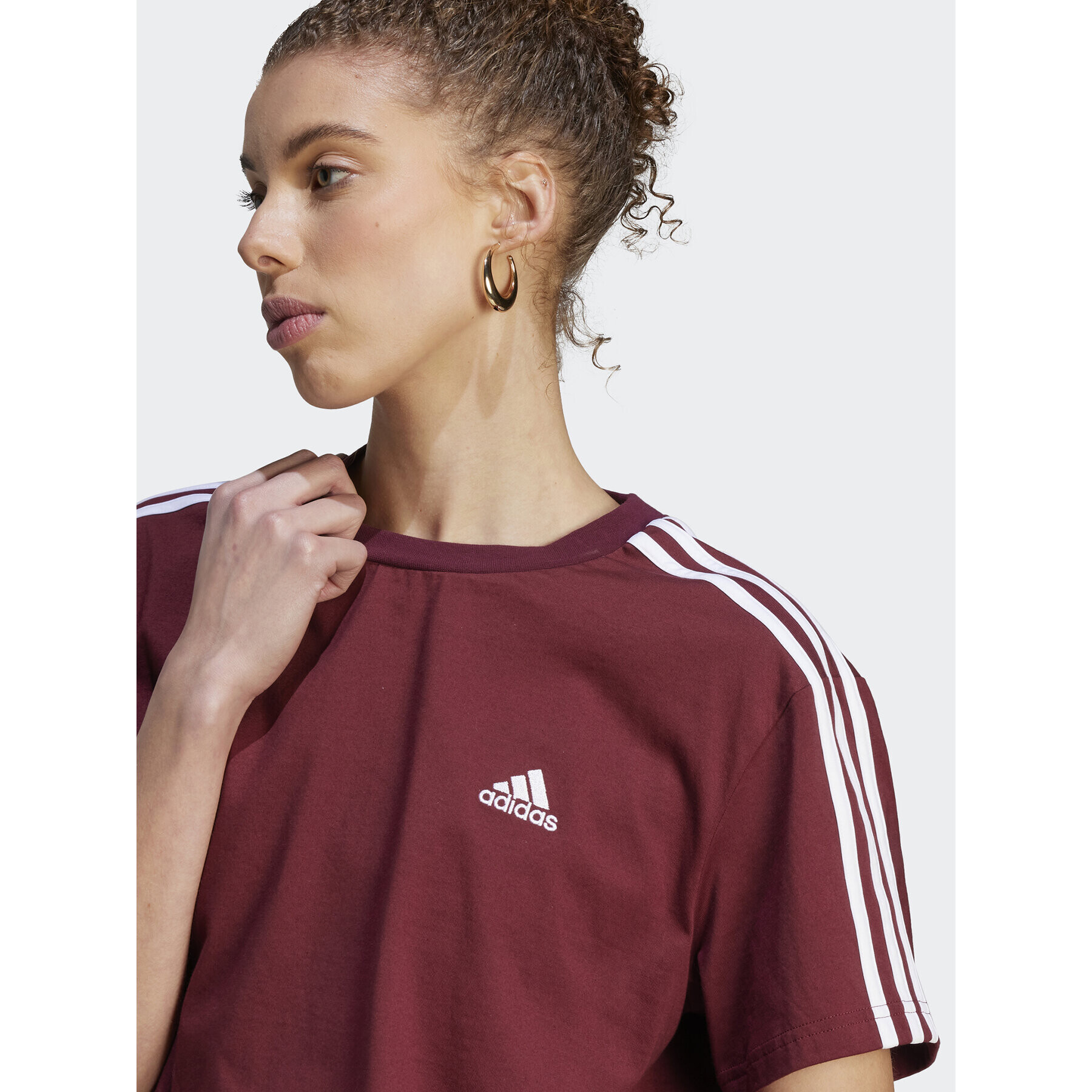 adidas Тишърт Essentials 3-Stripes Single Jersey Crop Top IL3410 Червен Loose Fit - Pepit.bg