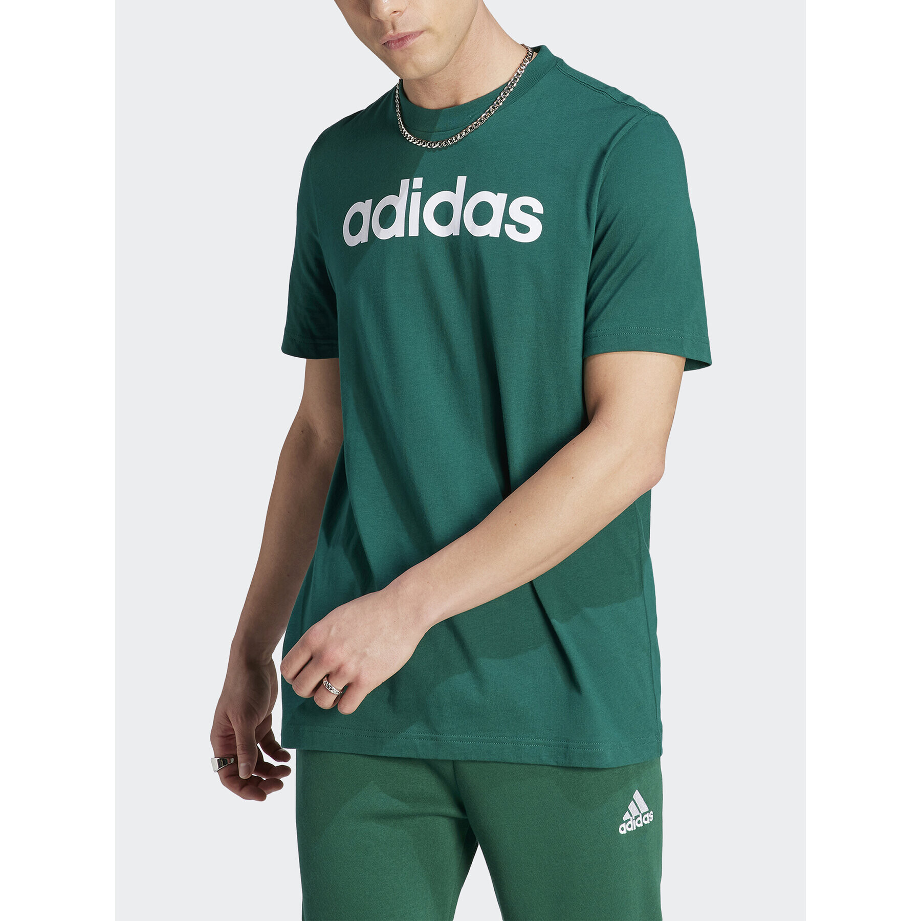 adidas Тишърт Essentials Single Jersey Linear Embroidered Logo T-Shirt IJ8658 Зелен Regular Fit - Pepit.bg