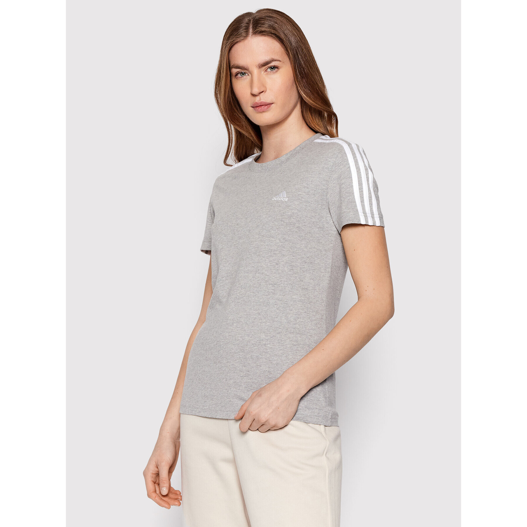 adidas Performance Тишърт Loungewear Essentials 3-Stripes GL0785 Сив Slim Fit - Pepit.bg