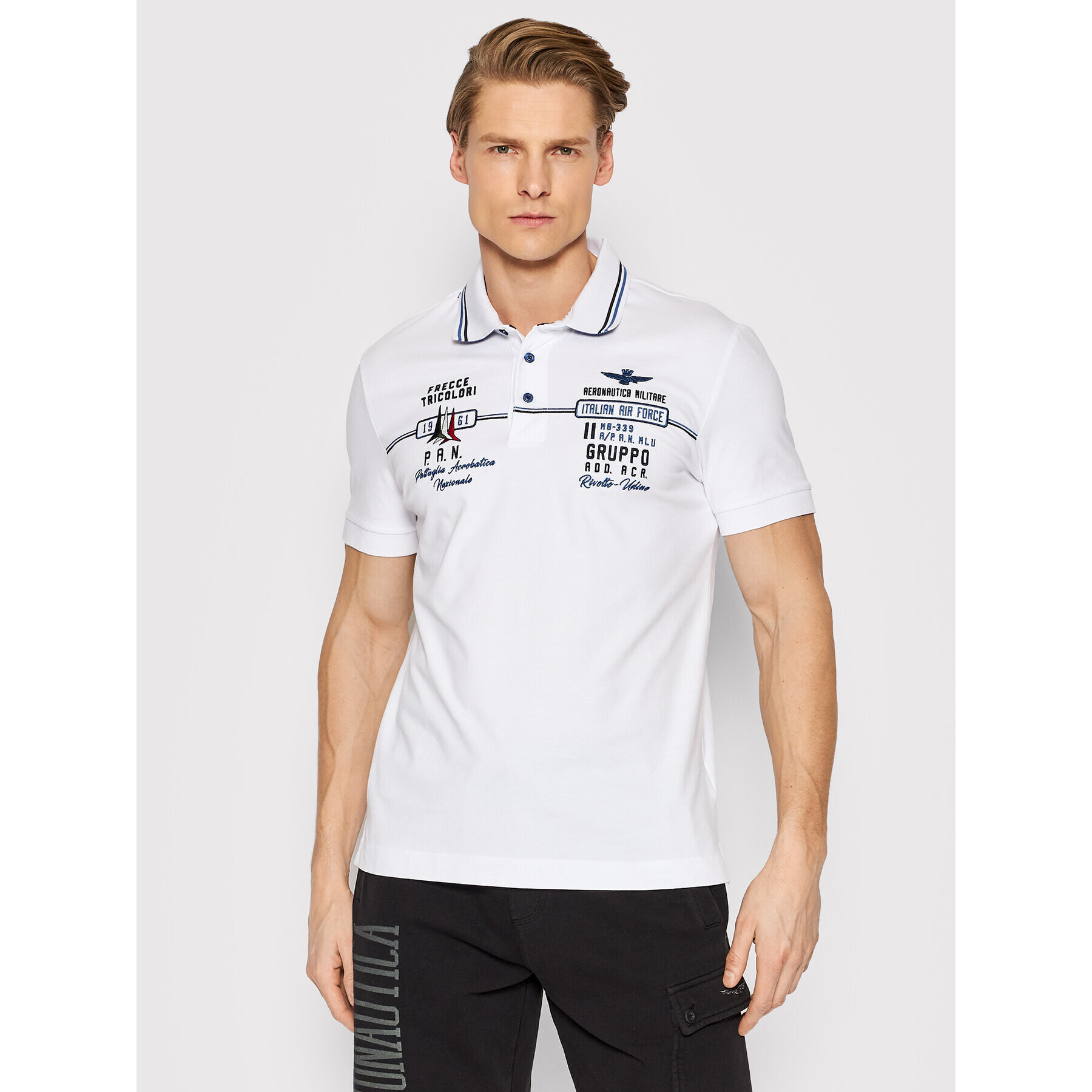 Aeronautica Militare Тениска с яка и копчета 221PO1607P199 Бял Slim Fit - Pepit.bg