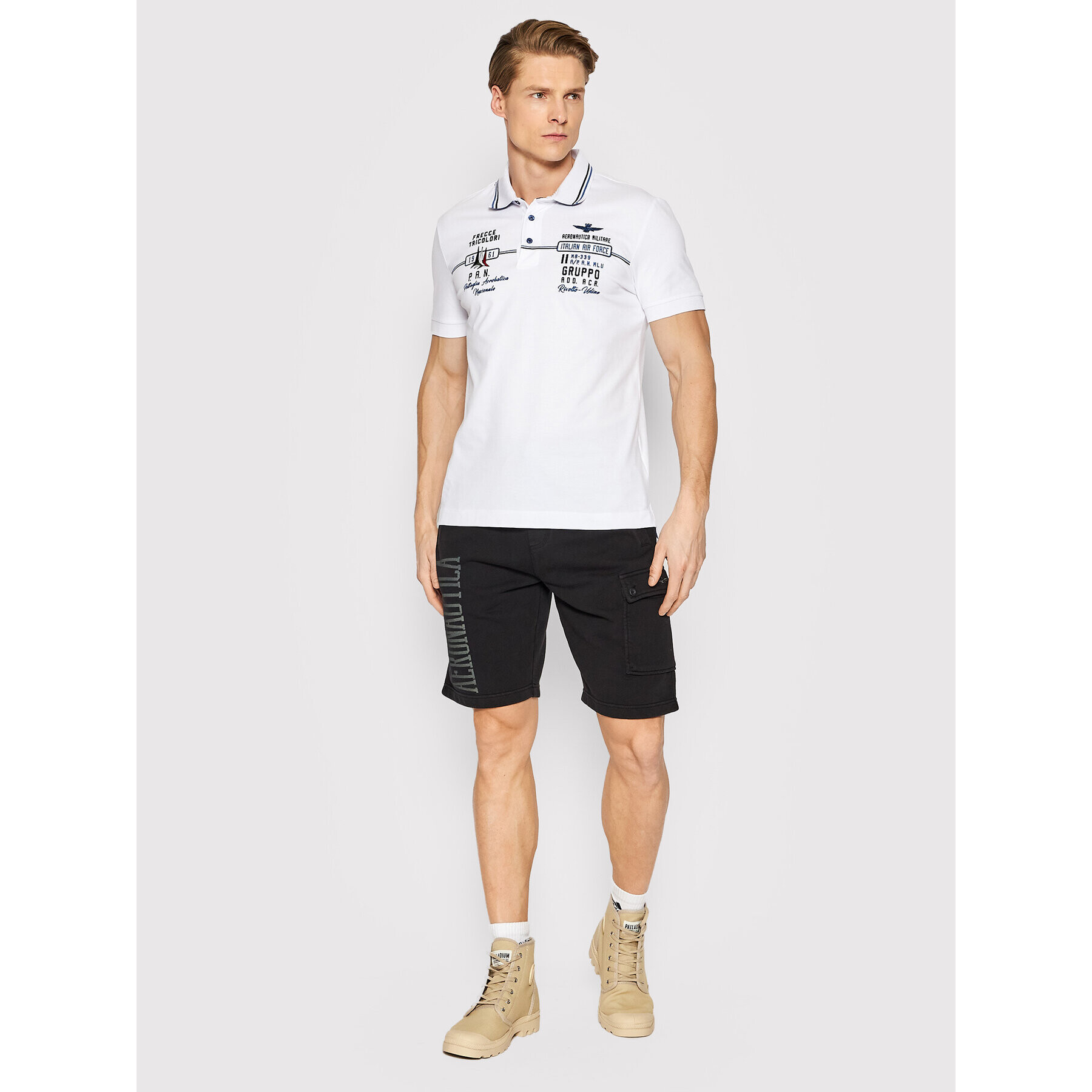 Aeronautica Militare Тениска с яка и копчета 221PO1607P199 Бял Slim Fit - Pepit.bg