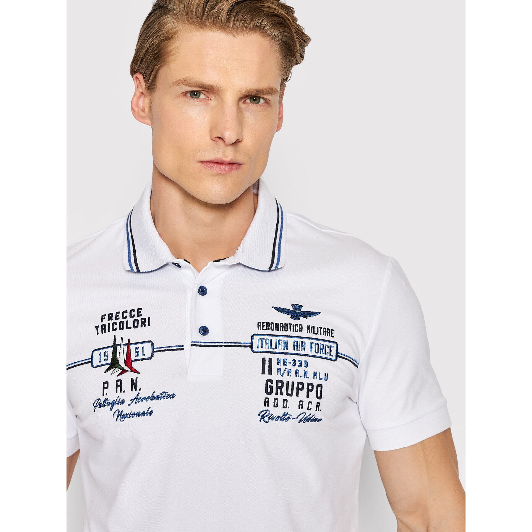 Aeronautica Militare Тениска с яка и копчета 221PO1607P199 Бял Slim Fit - Pepit.bg