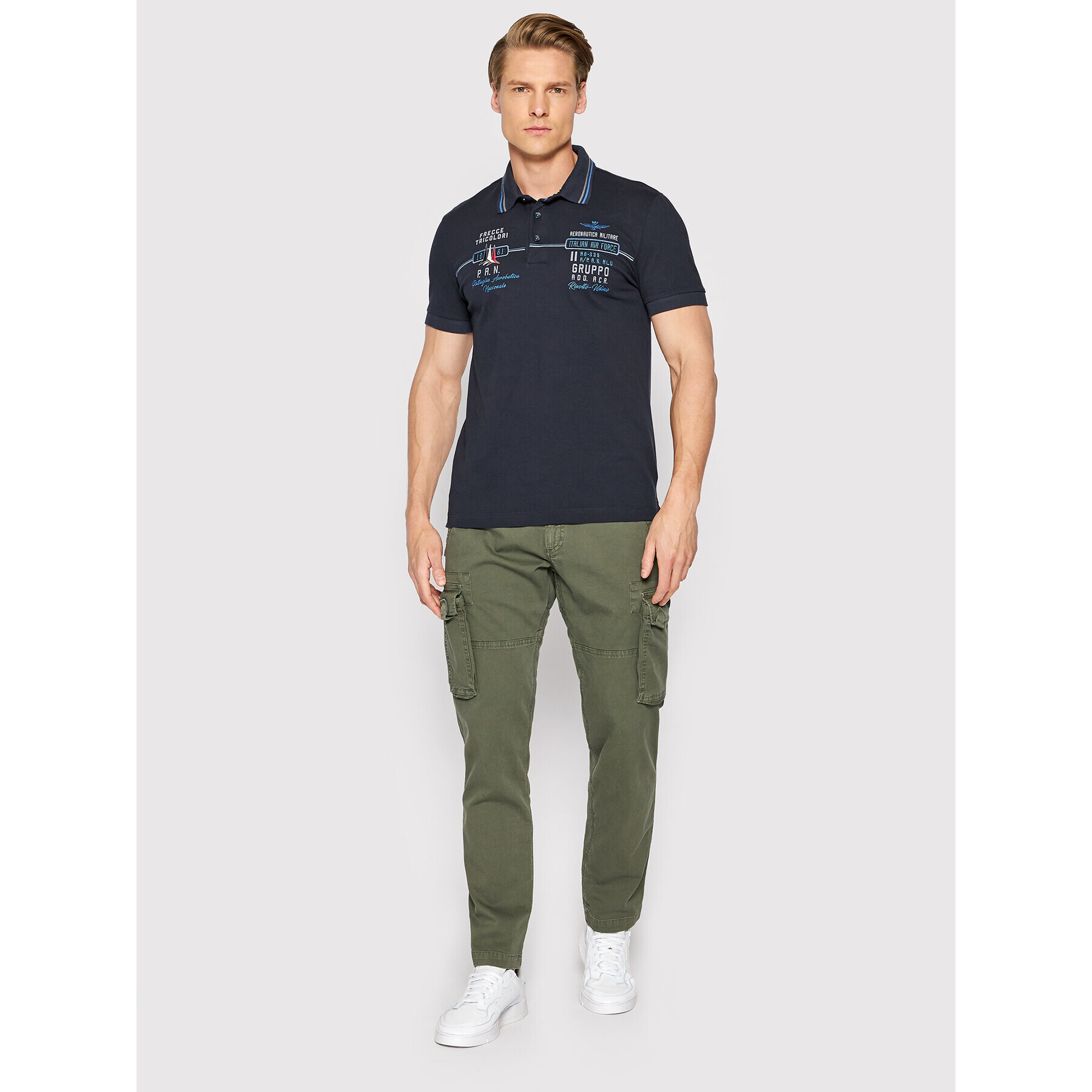 Aeronautica Militare Тениска с яка и копчета 221PO1607P199 Тъмносин Slim Fit - Pepit.bg