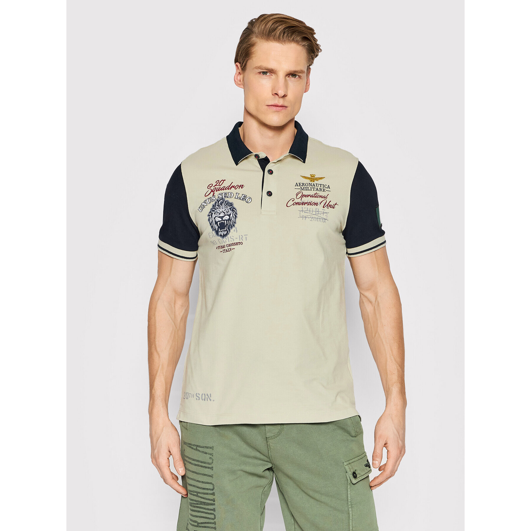 Aeronautica Militare Тениска с яка и копчета 221PO1627P199 Бежов Regular Fit - Pepit.bg