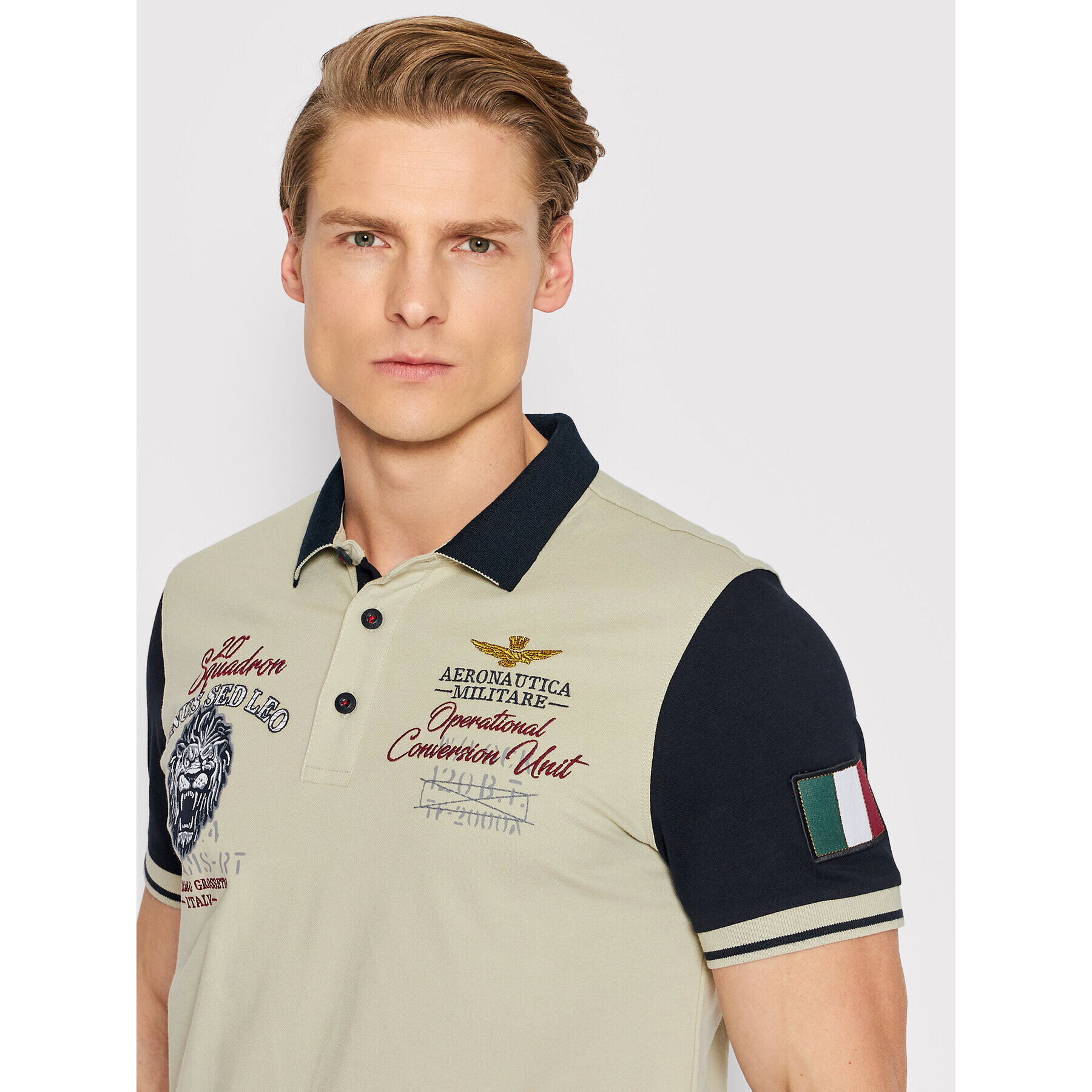 Aeronautica Militare Тениска с яка и копчета 221PO1627P199 Бежов Regular Fit - Pepit.bg