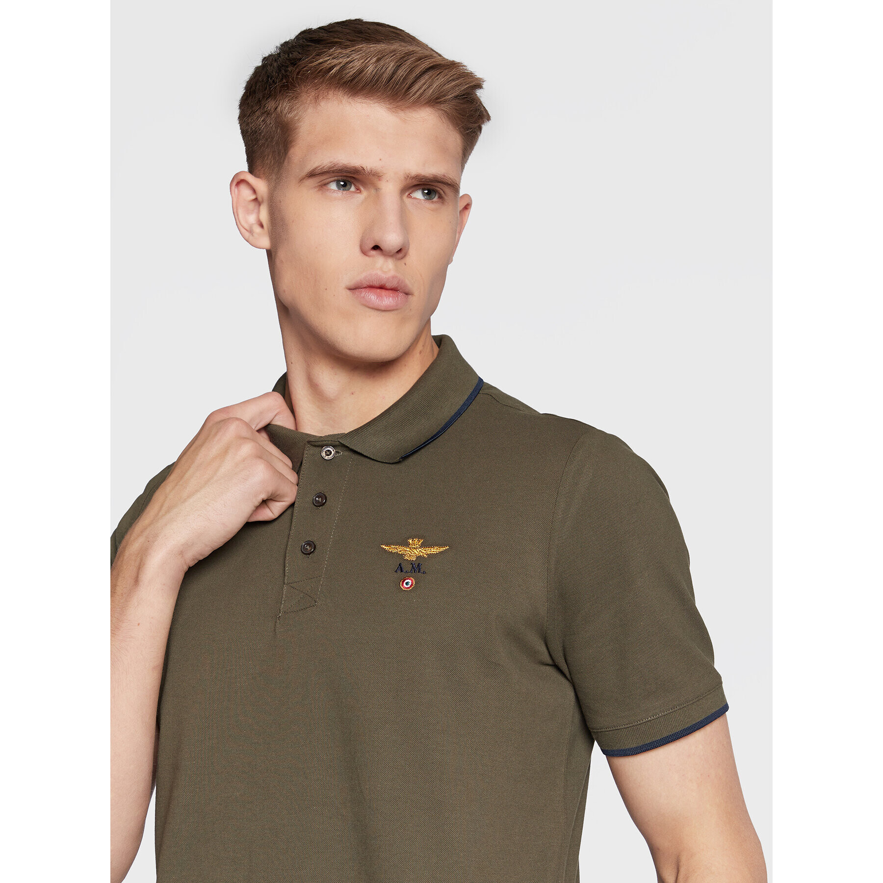 Aeronautica Militare Тениска с яка и копчета 222PO1308P82 Зелен Regular Fit - Pepit.bg