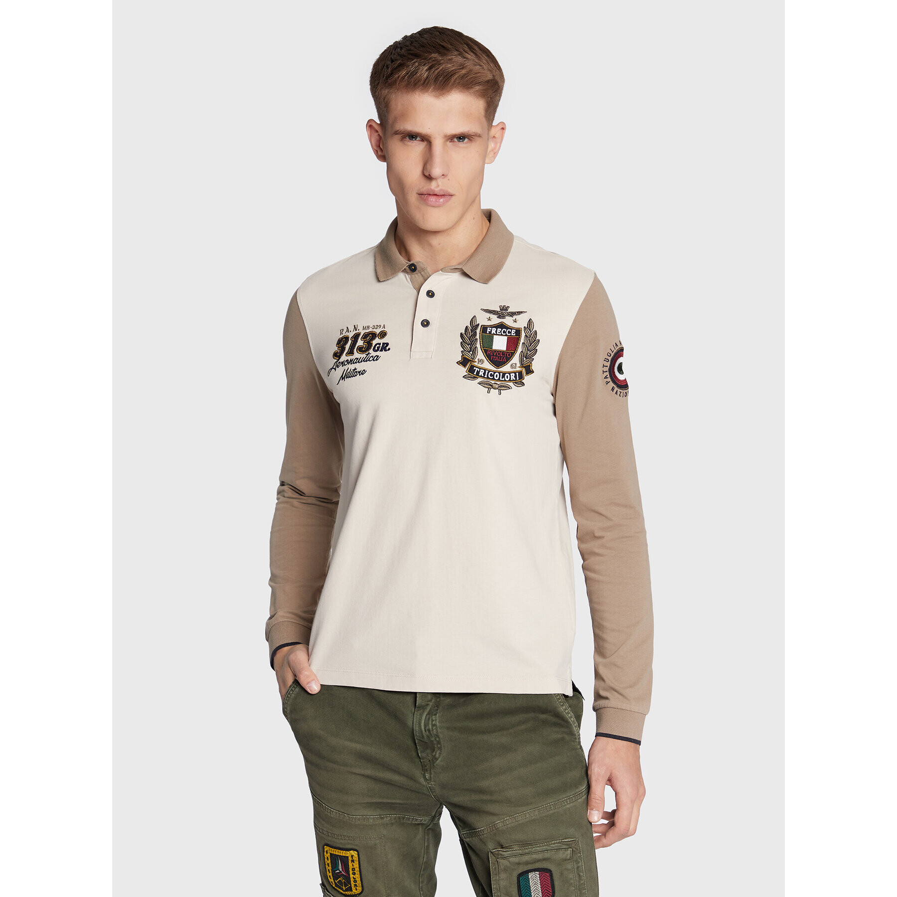 Aeronautica Militare Тениска с яка и копчета 222PO1643J564 Бежов Regular Fit - Pepit.bg