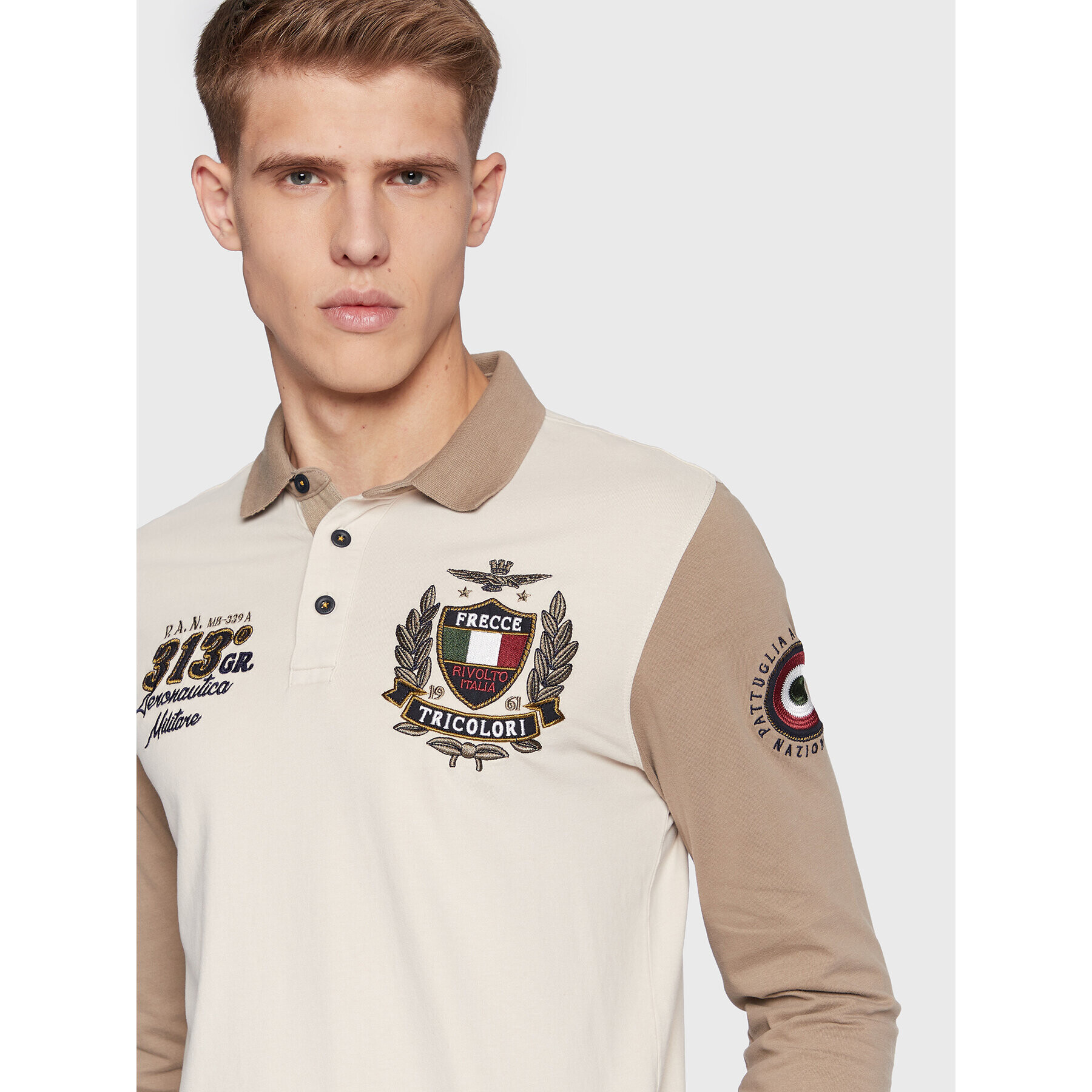 Aeronautica Militare Тениска с яка и копчета 222PO1643J564 Бежов Regular Fit - Pepit.bg