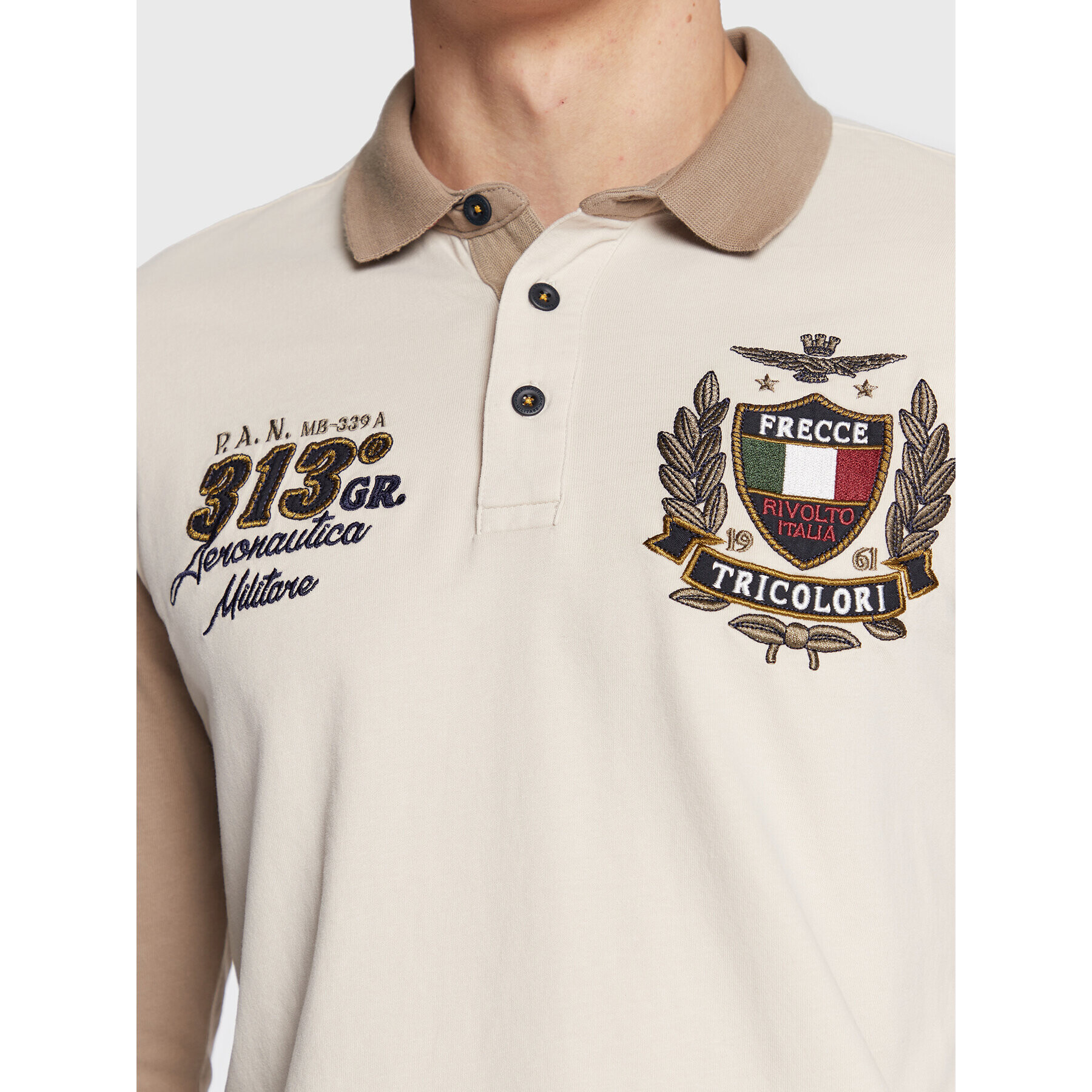 Aeronautica Militare Тениска с яка и копчета 222PO1643J564 Бежов Regular Fit - Pepit.bg