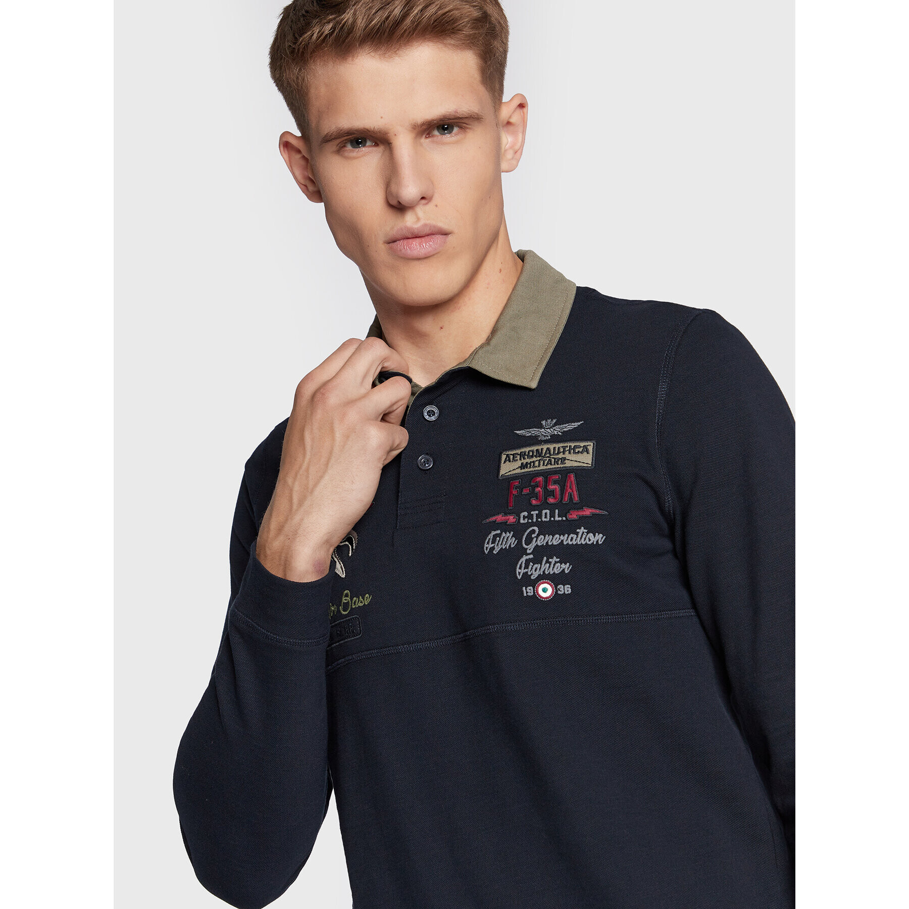 Aeronautica Militare Тениска с яка и копчета 222PO1645P306 Тъмносин Regular Fit - Pepit.bg