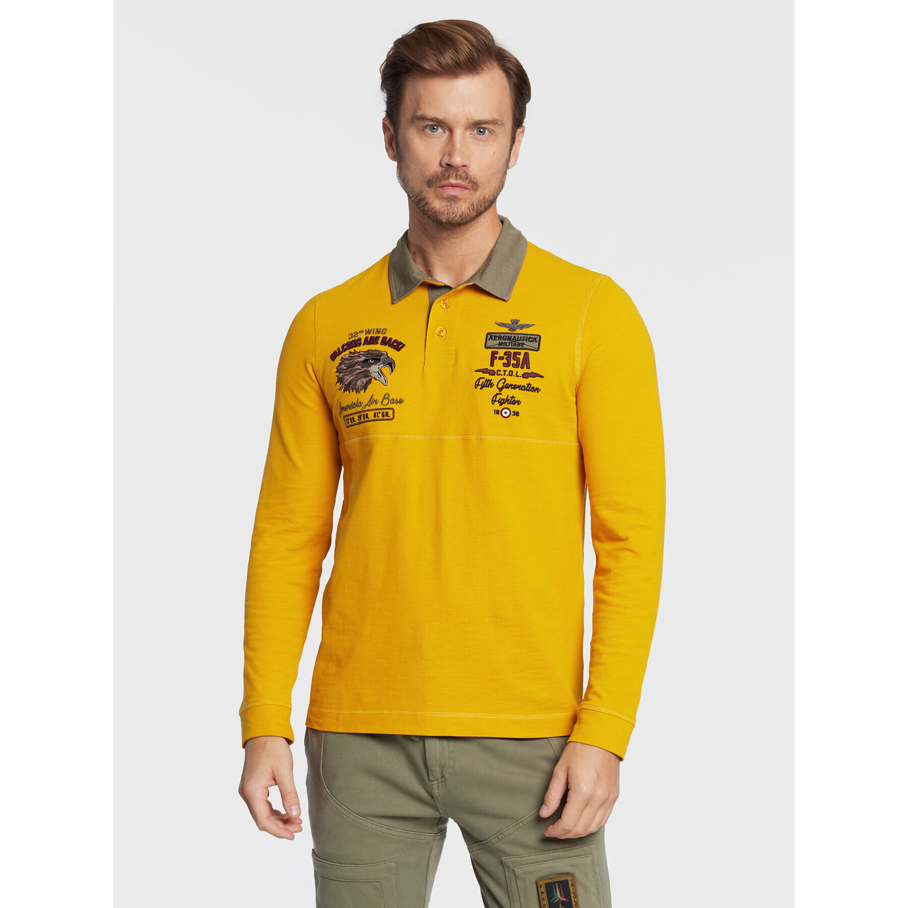 Aeronautica Militare Тениска с яка и копчета 222PO1645P306 Жълт Regular Fit - Pepit.bg