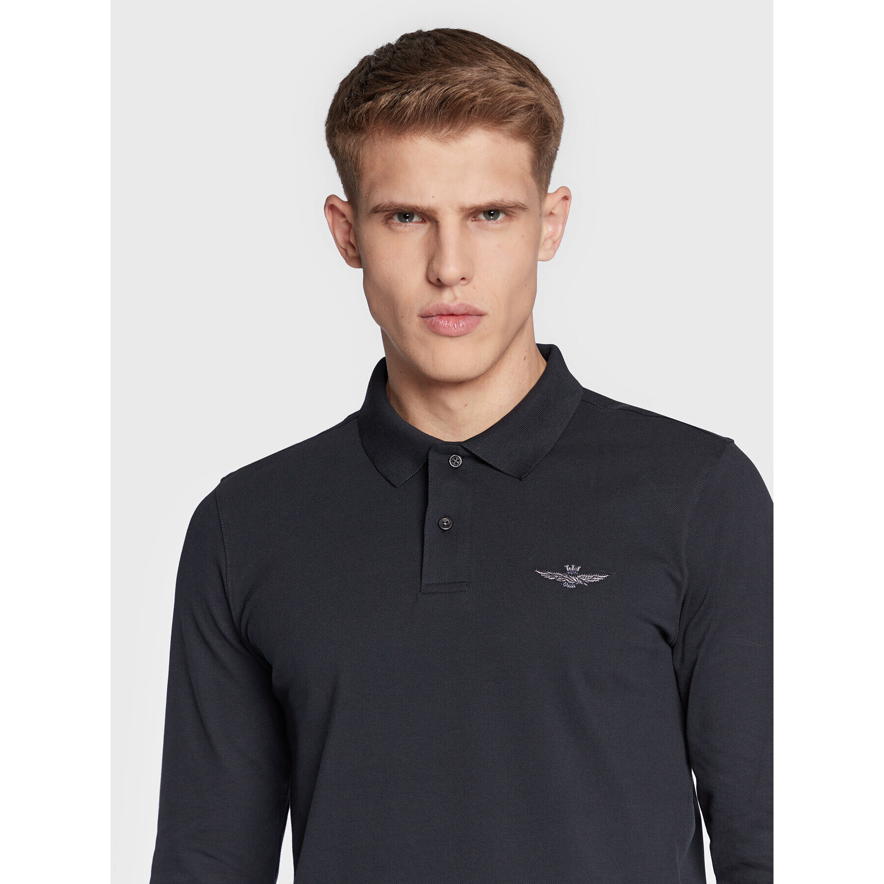 Aeronautica Militare Тениска с яка и копчета 222PO1646P191 Тъмносин Slim Fit - Pepit.bg