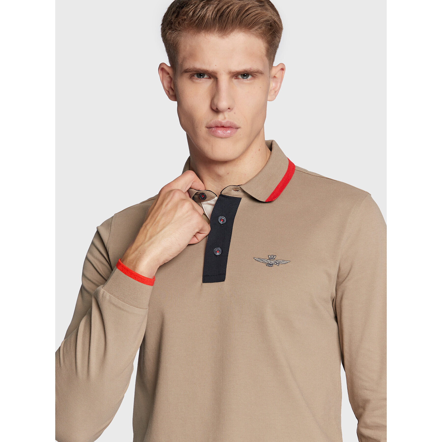 Aeronautica Militare Тениска с яка и копчета 222PO1648P173 Бежов Slim Fit - Pepit.bg